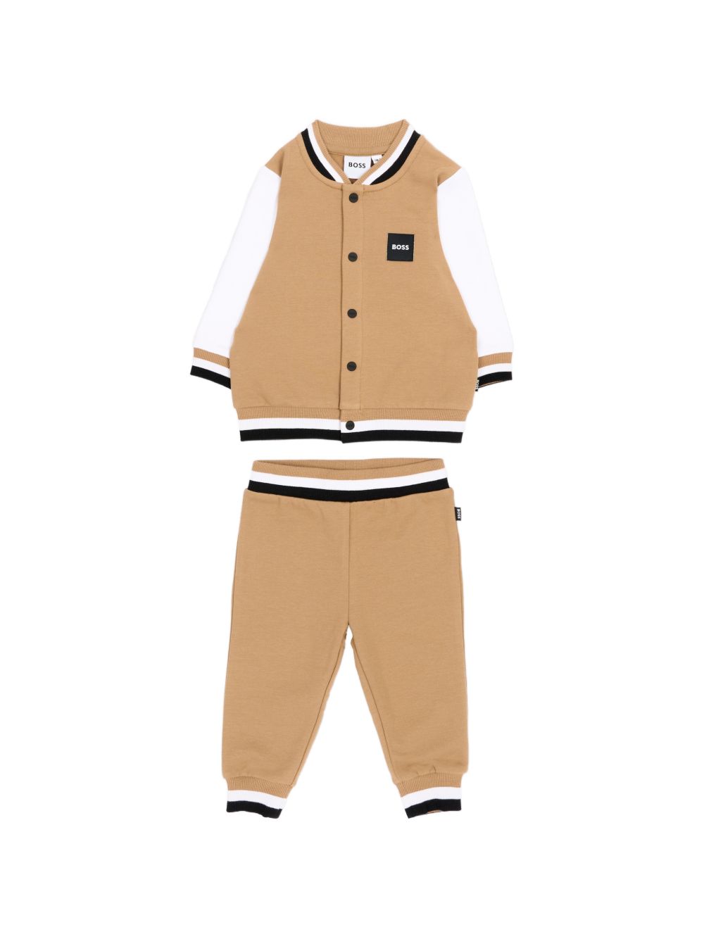 Set tre pezzi per neonato Boss Kids beige con logo sul davanti J53305 269 BOSS KIDS