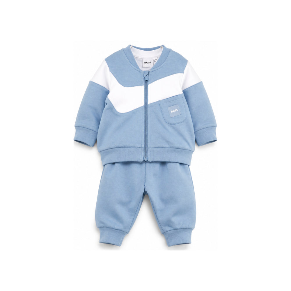 Tuta sportiva per neonato Boss Kids azzurra con chiusura con zip sul davanti J53306 81N BOSS KIDS