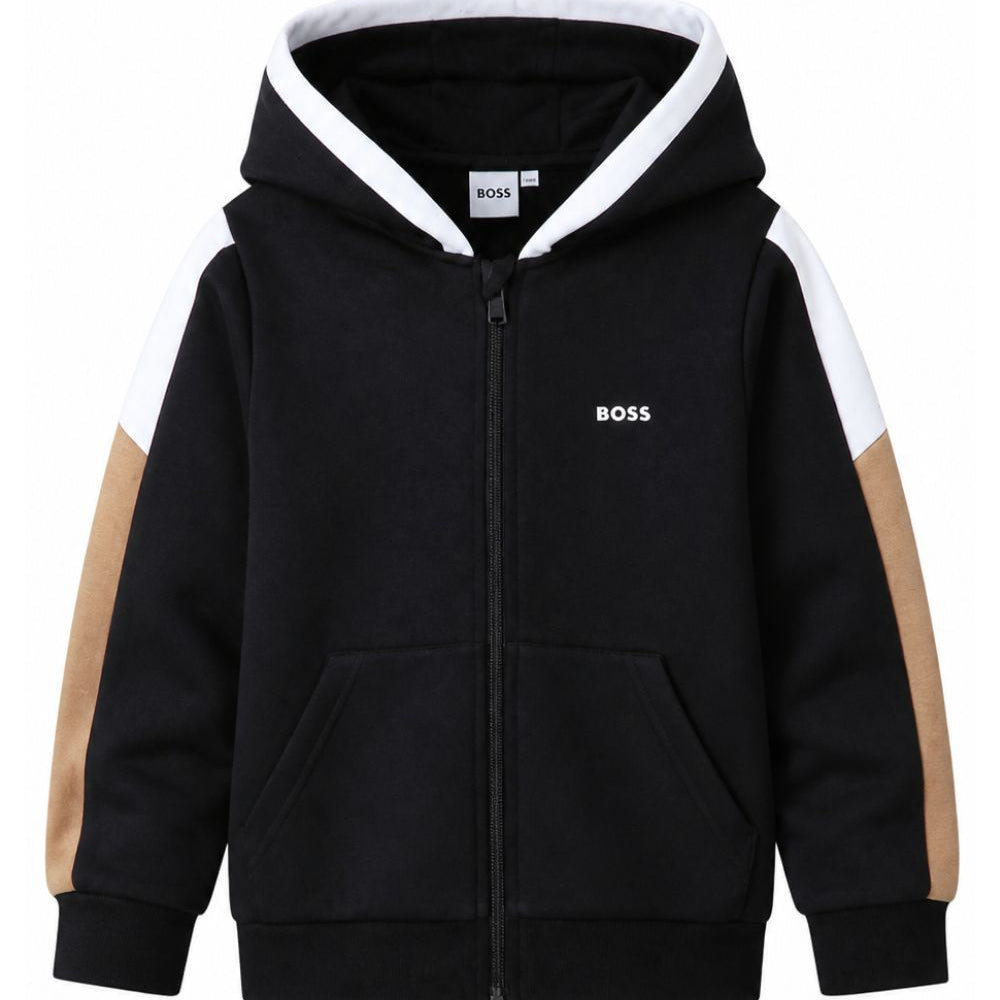 Felpa per bambino Boss Kids nera con logo sul davanti J53368 09B BOSS KIDS