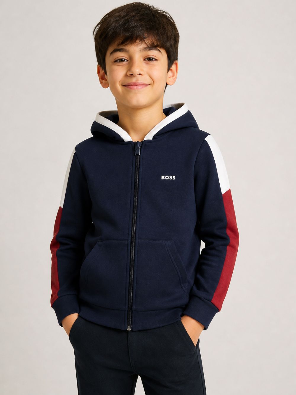 Felpa per bambino Boss Kids blu con logo sul davanti J53368 849 BOSS KIDS