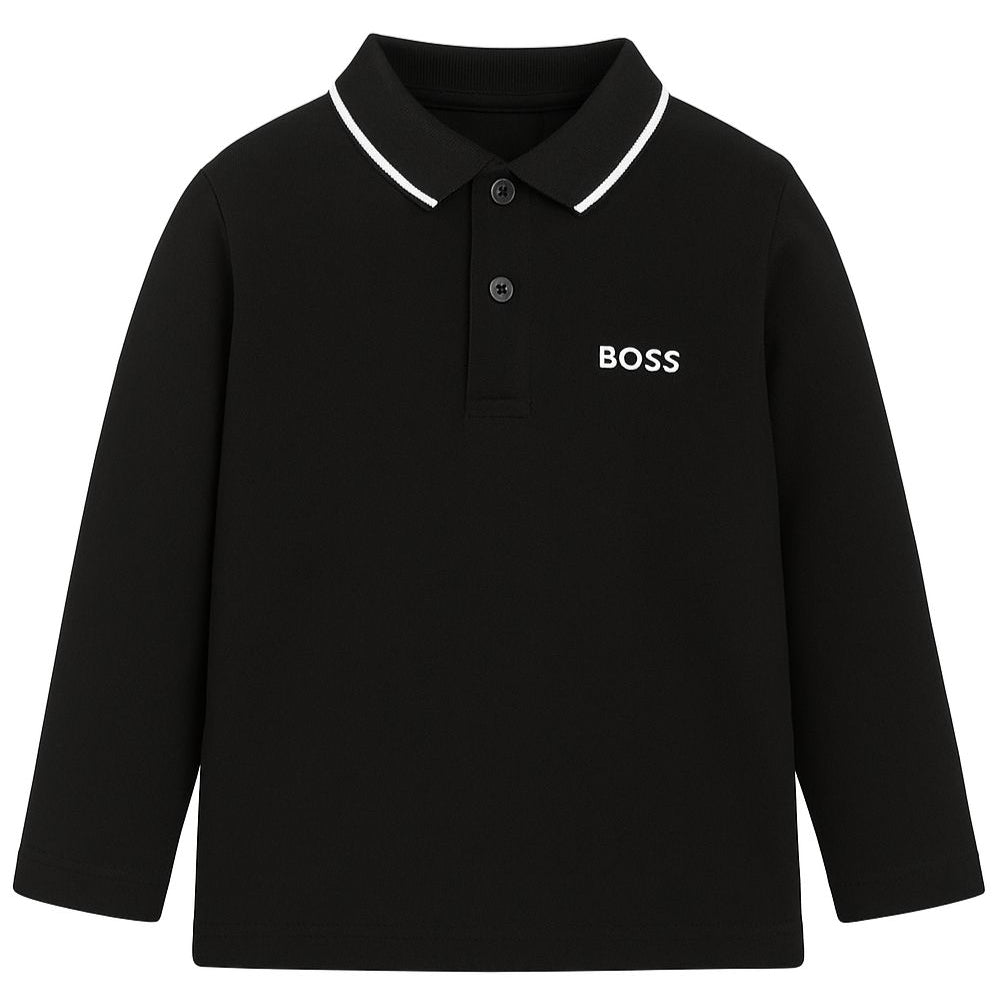 T-shirt per bambino Boss Kids nera con colletto stile polo J53376 09B BOSS KIDS