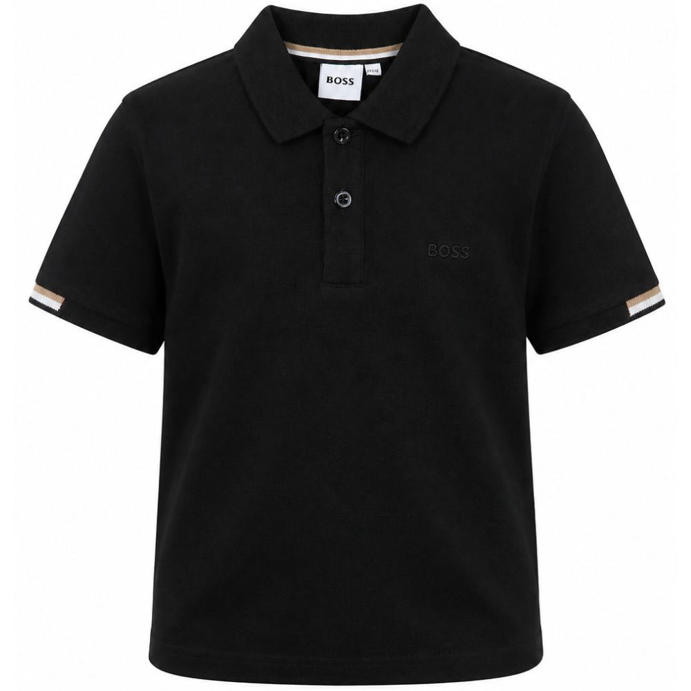 T-shirt per bambino Boss Kids nera con colletto stile polo J53378 09B BOSS KIDS