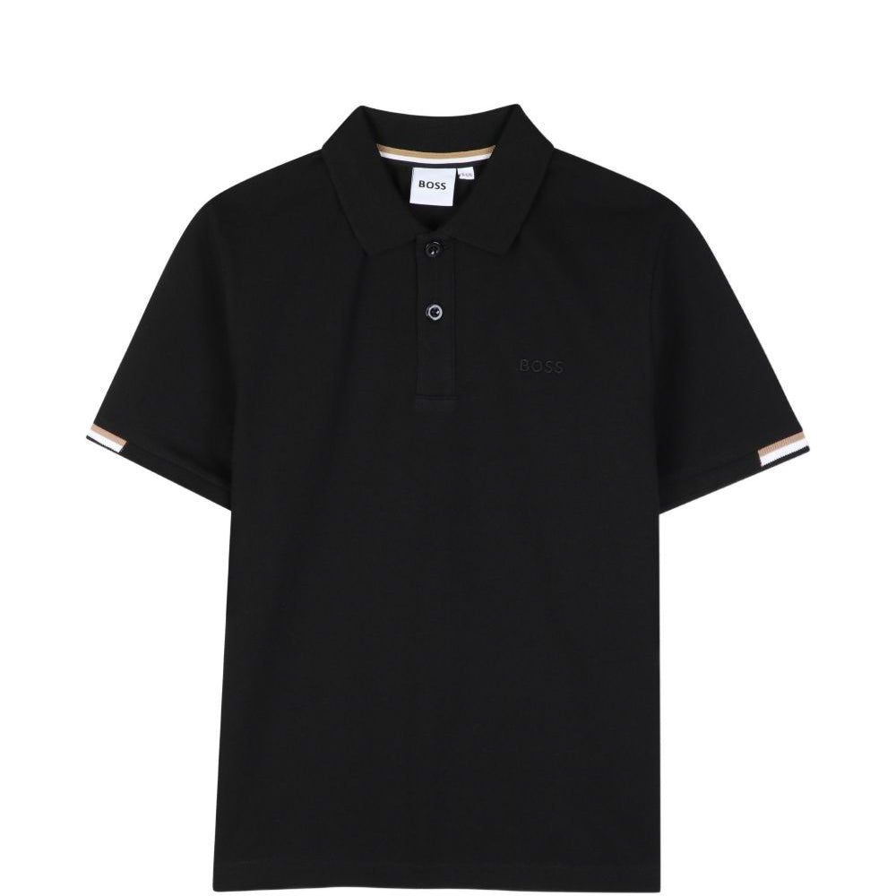 T-shirt per bambino Boss Kids nera con colletto stile polo J53378 09B BOSS KIDS