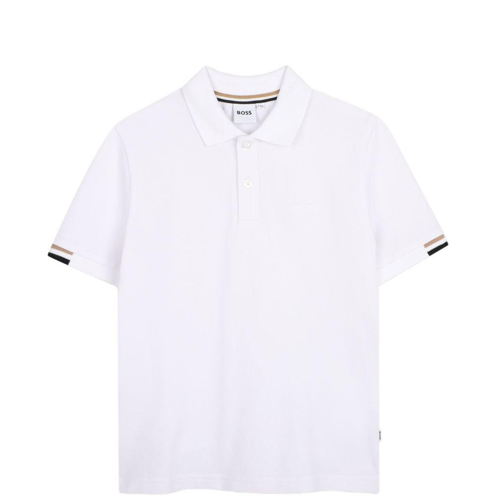 T-shirt per bambino Boss Kids bianca con colletto stile polo J53378 10P BOSS KIDS