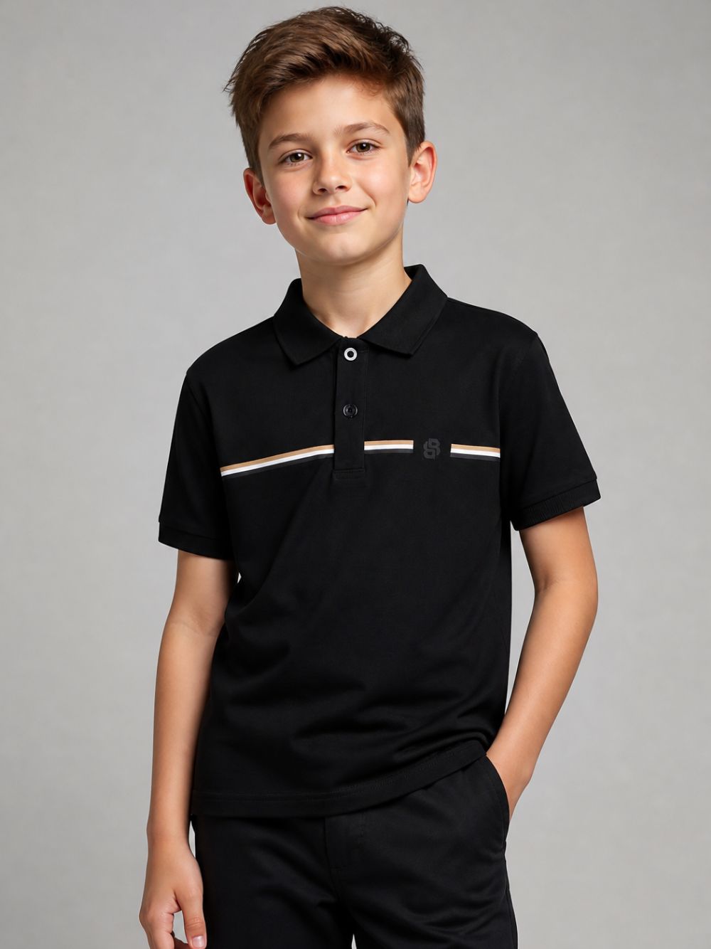 T-shirt per bambino Boss Kids nera con motivo a righe orizzontali J53384 09B BOSS KIDS