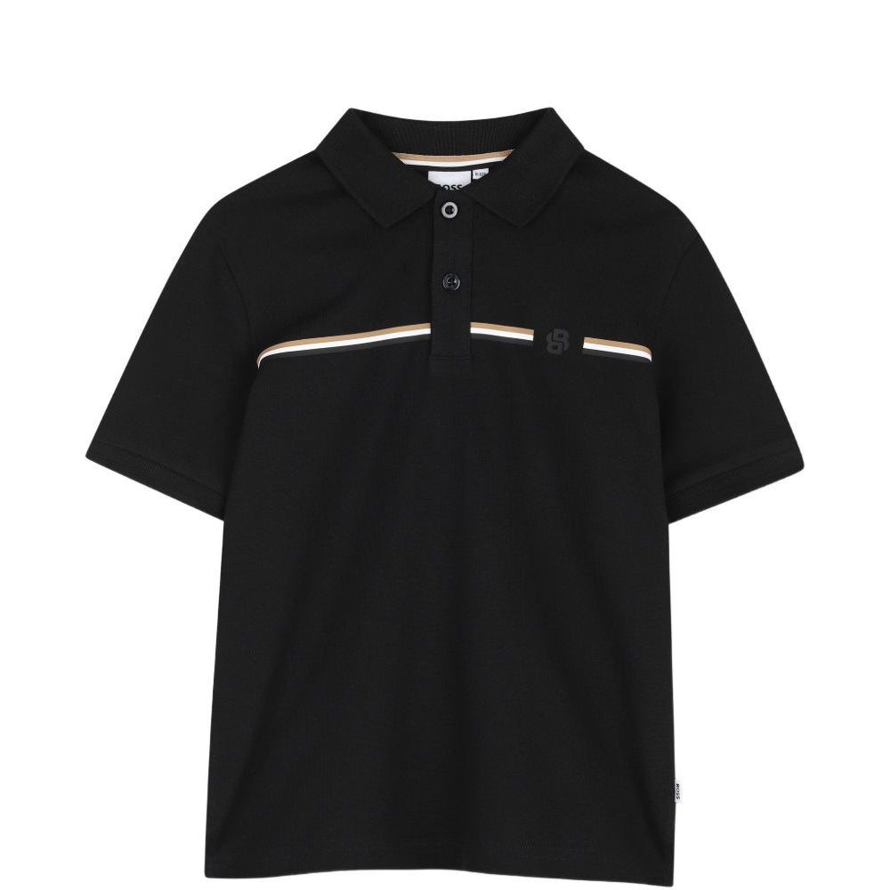 T-shirt per bambino Boss Kids nera con motivo a righe orizzontali J53384 09B BOSS KIDS