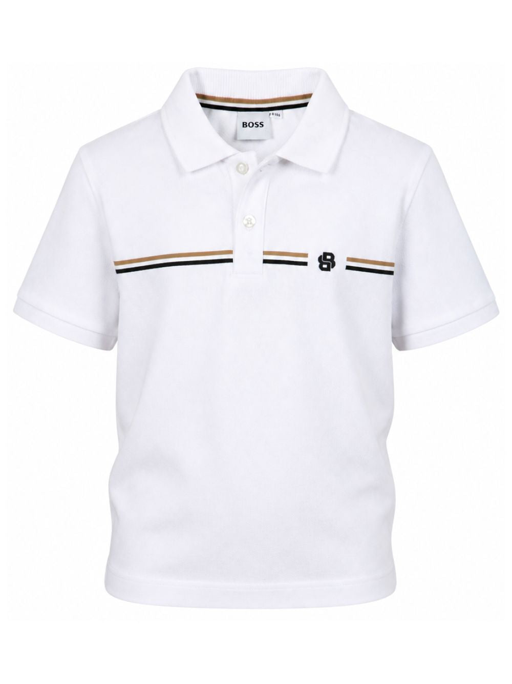 T-shirt per bambino Boss Kids bianca con motivo a righe orizzontali J53384 10P BOSS KIDS
