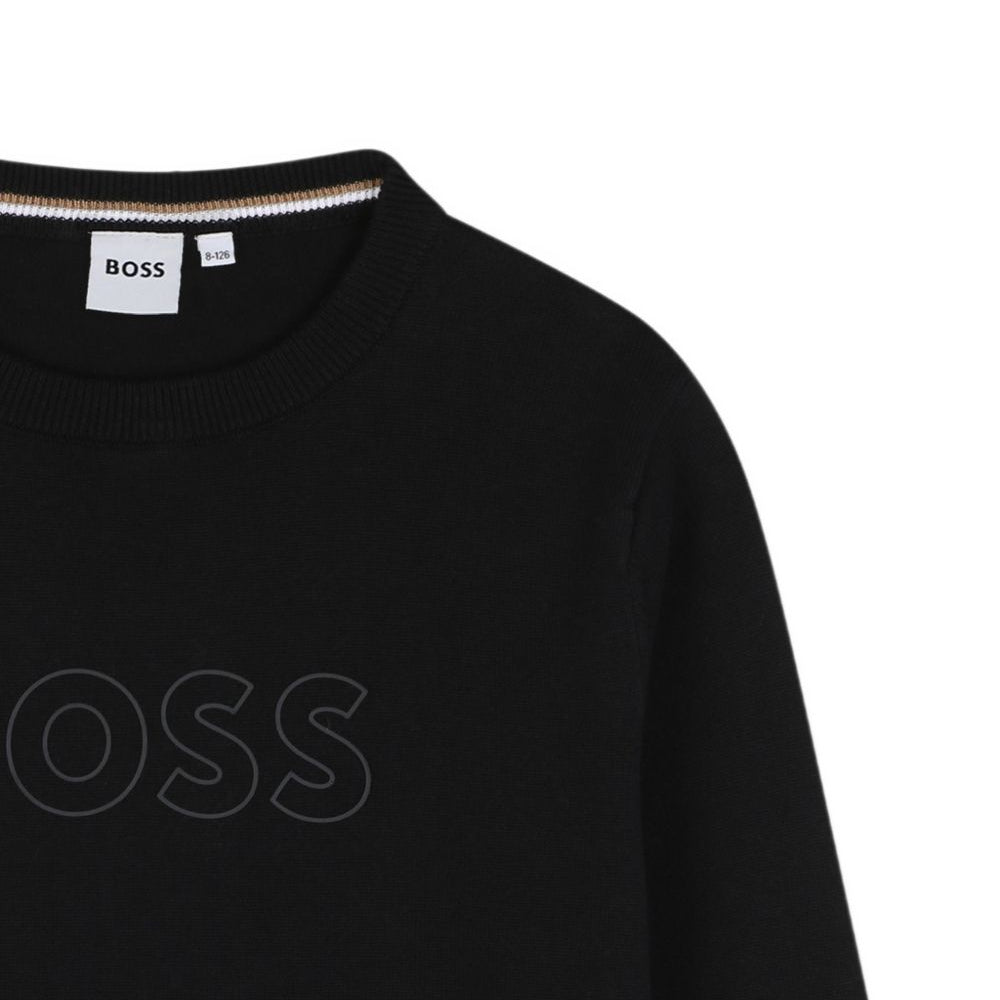 Maglione per bambino Boss Kids nero con logo ricamato sul davanti J53388 09B BOSS KIDS
