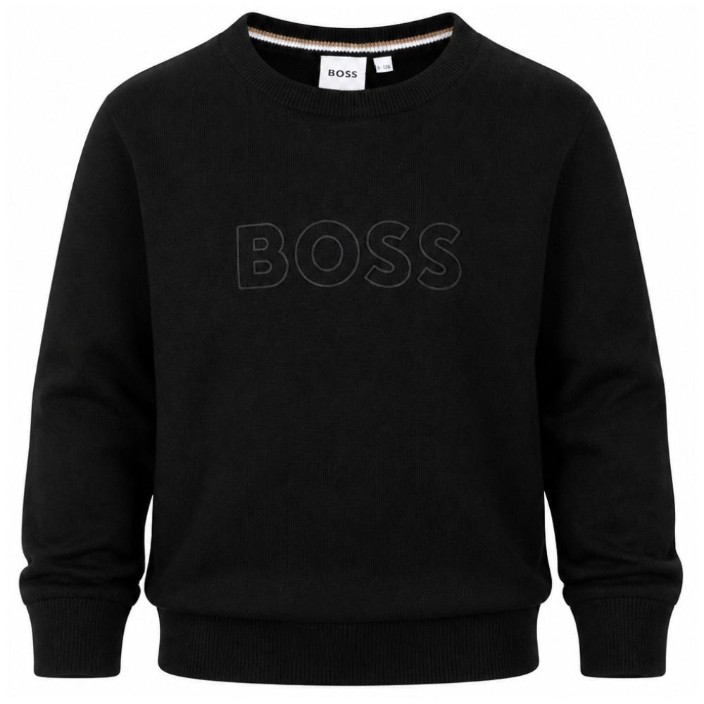 Maglione per bambino Boss Kids nero con logo ricamato sul davanti J53388 09B BOSS KIDS