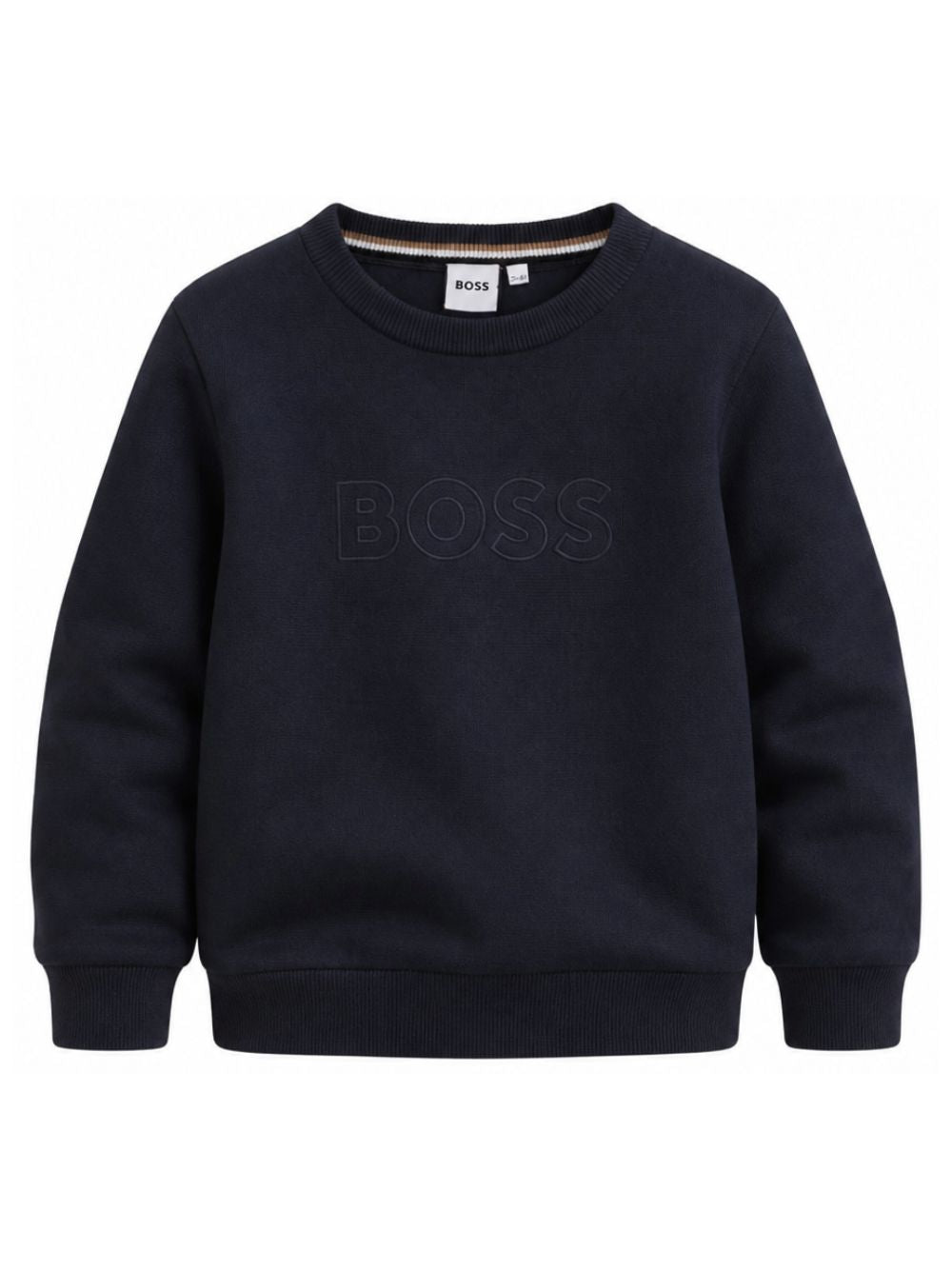 Maglione per bambino Boss Kids blu con logo ricamato sul davanti J53388 849 BOSS KIDS