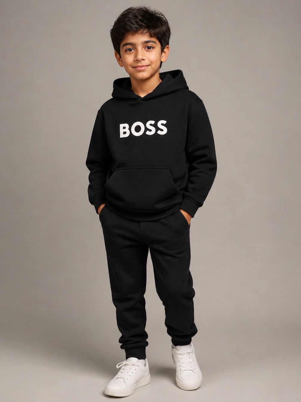 Felpa per bambino Boss Kids nera con logo sul davanti J53396 09B BOSS KIDS