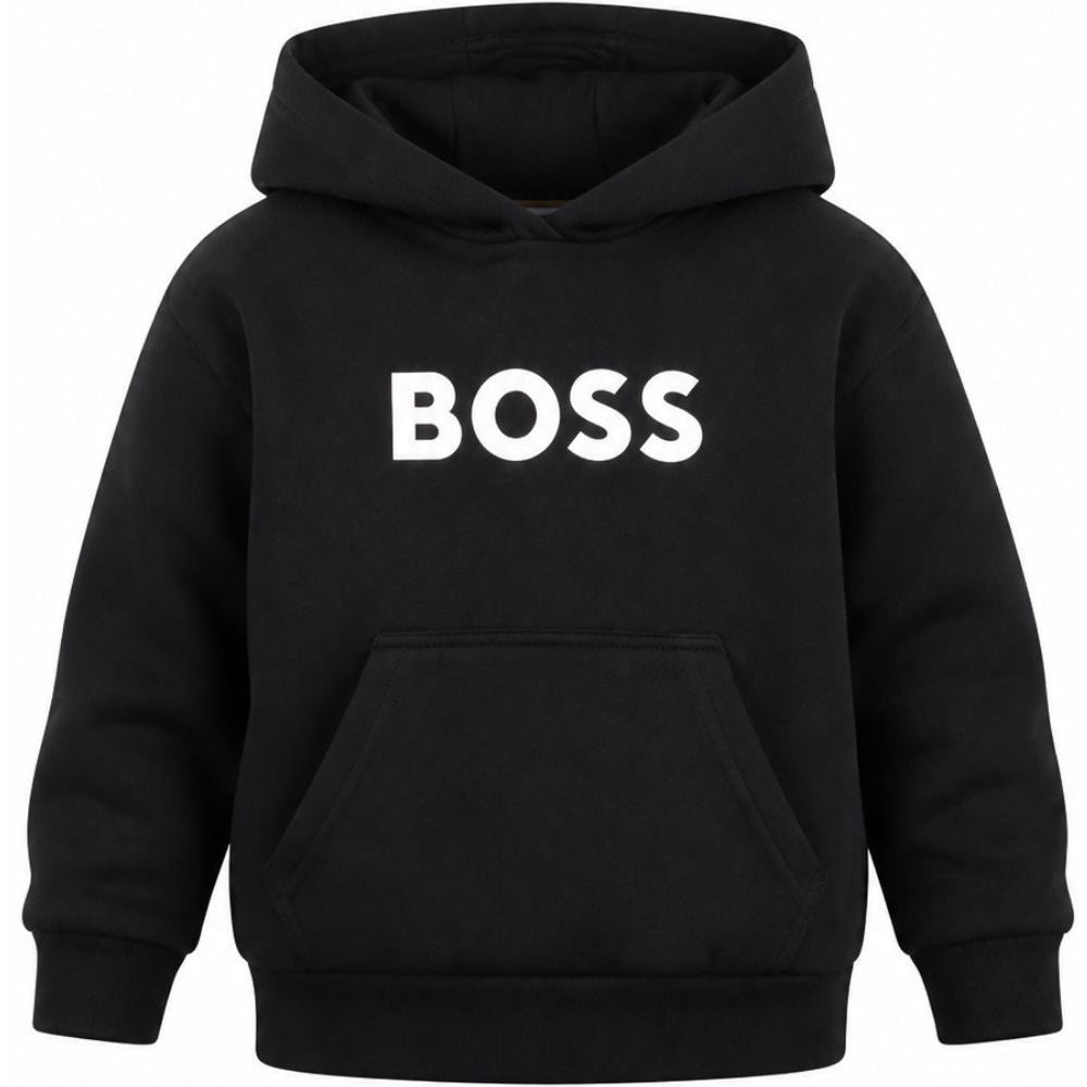 Felpa per bambino Boss Kids nera con logo sul davanti J53396 09B BOSS KIDS