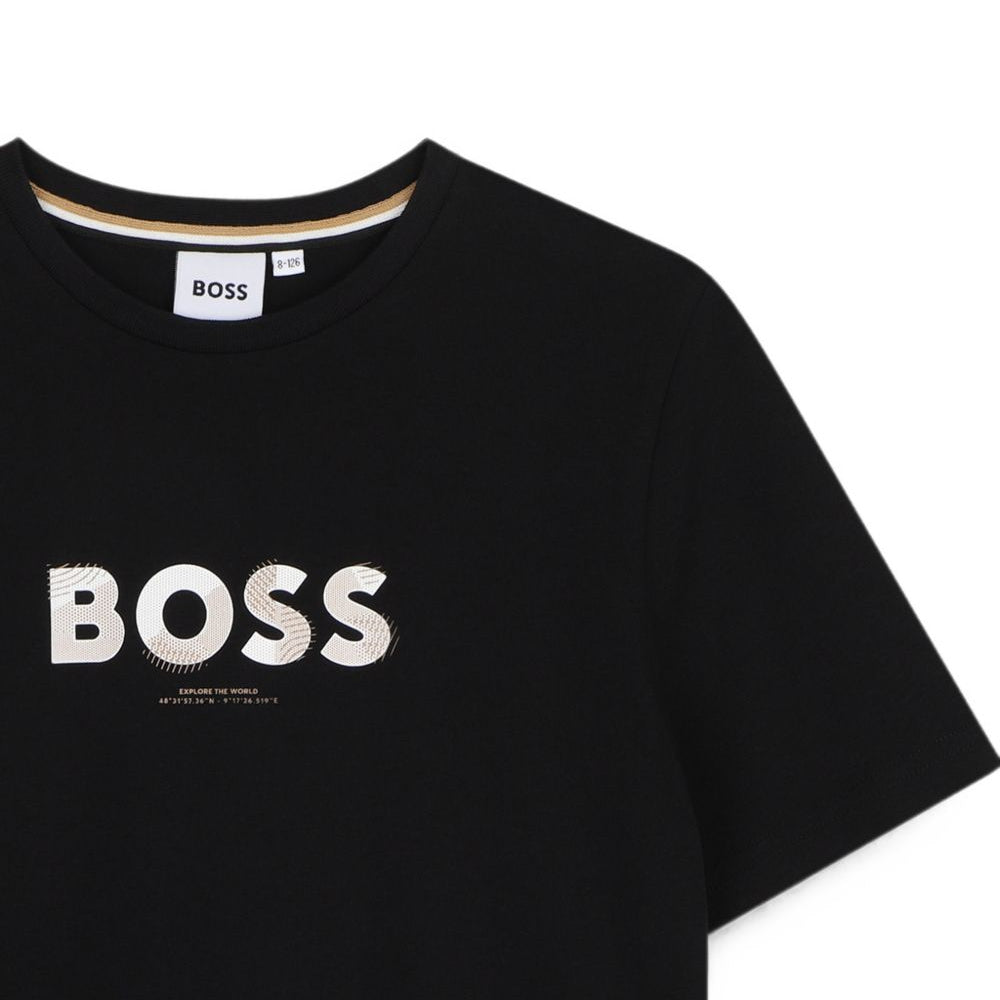 T-shirt per bambino Boss Kids nera con logo sul davanti J53404 09B BOSS KIDS