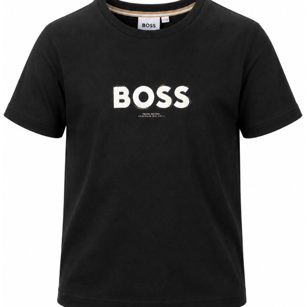 T-shirt per bambino Boss Kids nera con logo sul davanti J53404 09B BOSS KIDS