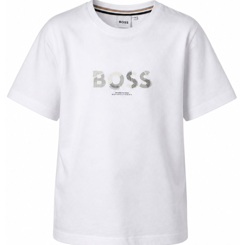 T-shirt per bambino Boss Kids bianca con logo sul davanti J53404 10P BOSS KIDS