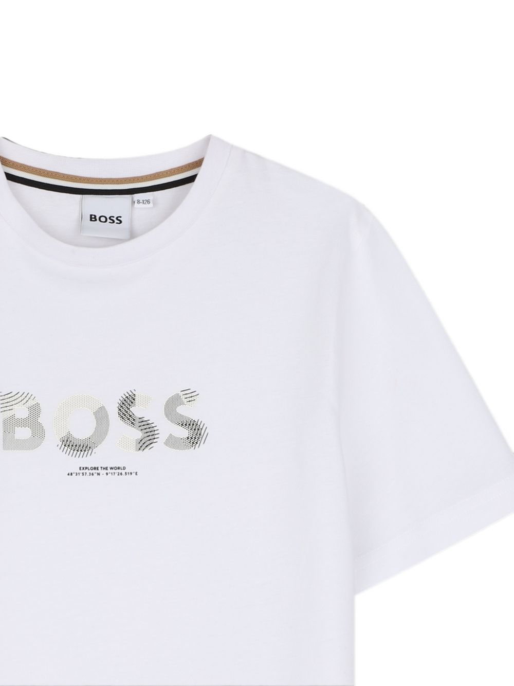 T-shirt per bambino Boss Kids bianca con logo sul davanti J53404 10P BOSS KIDS