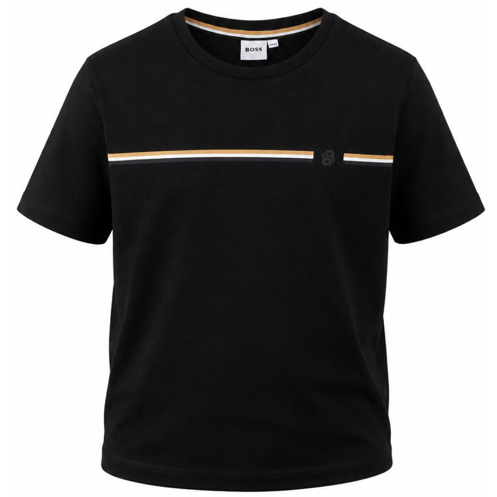 T-shirt per bambino Boss Kids nera con motivo a righe orizzontali J53412 09B BOSS KIDS
