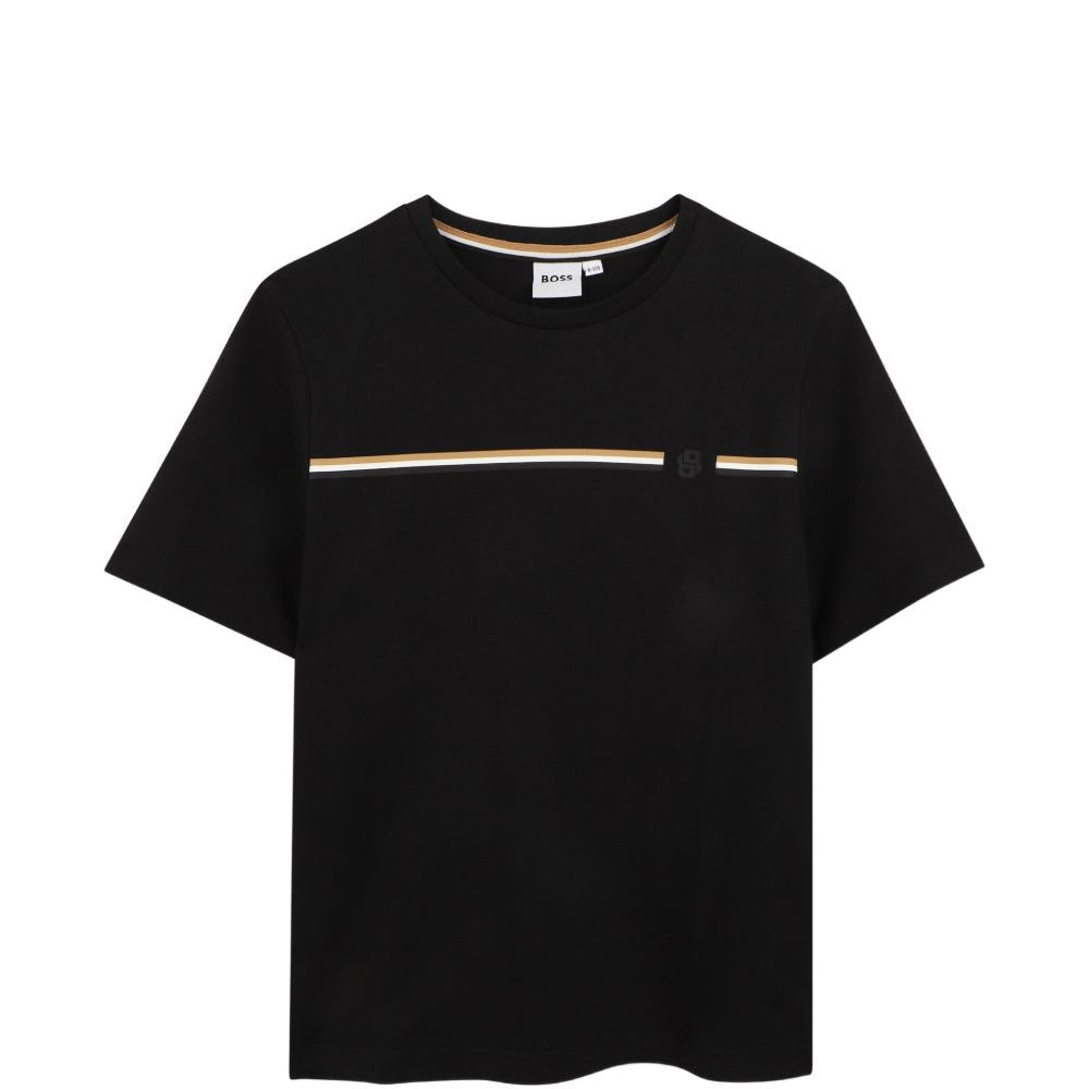 T-shirt per bambino Boss Kids nera con motivo a righe orizzontali J53412 09B BOSS KIDS
