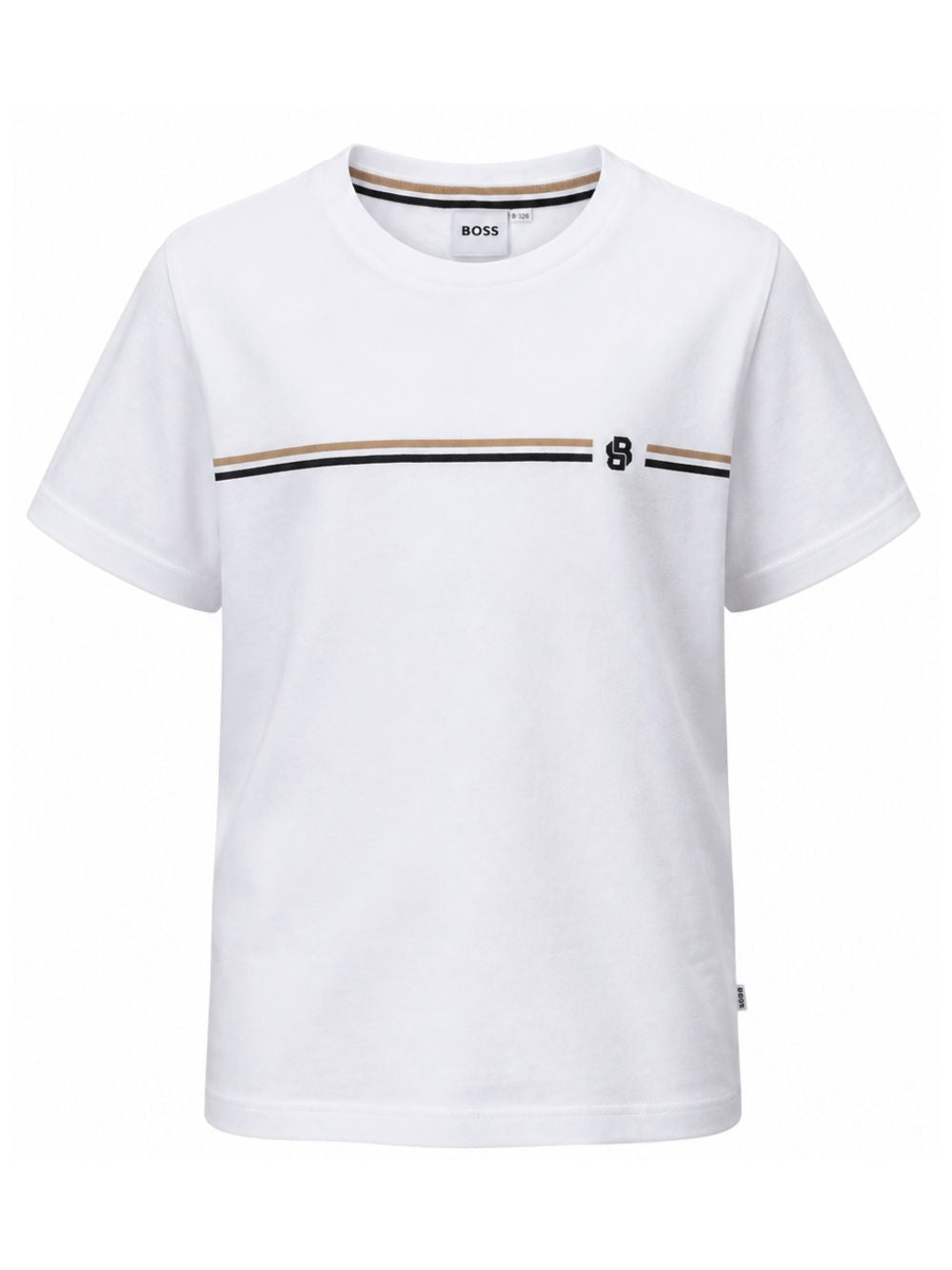 T-shirt per bambino Boss Kids bianca con motivo a righe orizzontali J53412 10P BOSS KIDS