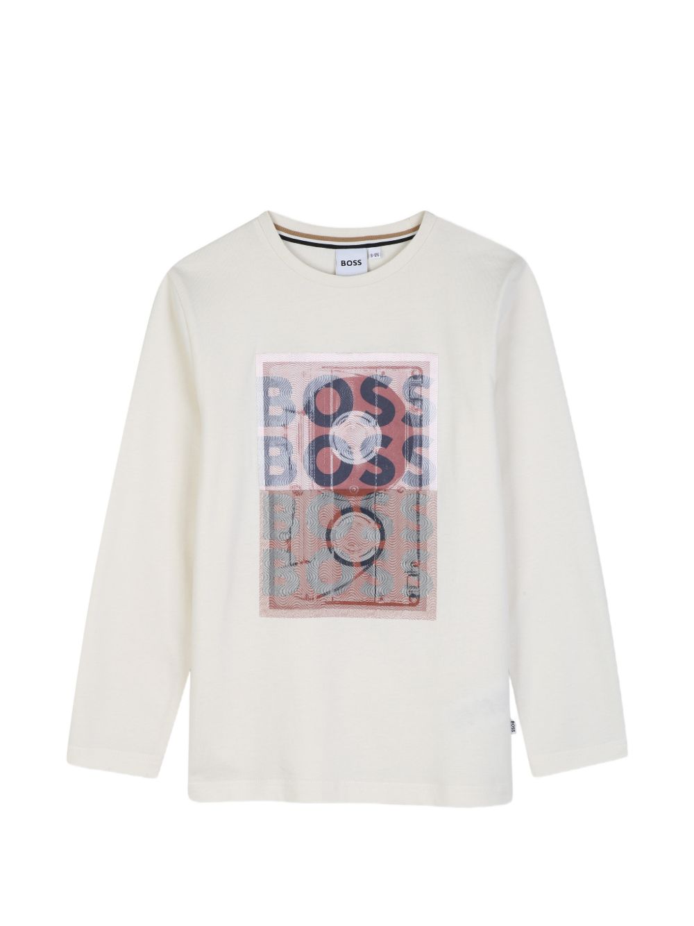 T-shirt per bambino Boss Kids bianca con stampa grafica sul davanti J53418 120 BOSS KIDS