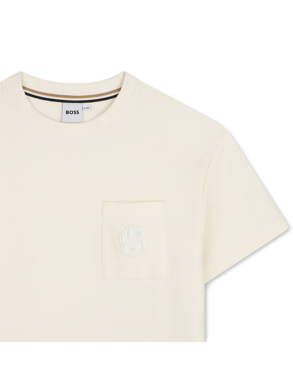 T-shirt per bambino Boss Kids bianco con lavorazione a nido d'ape J53421 120 BOSS KIDS