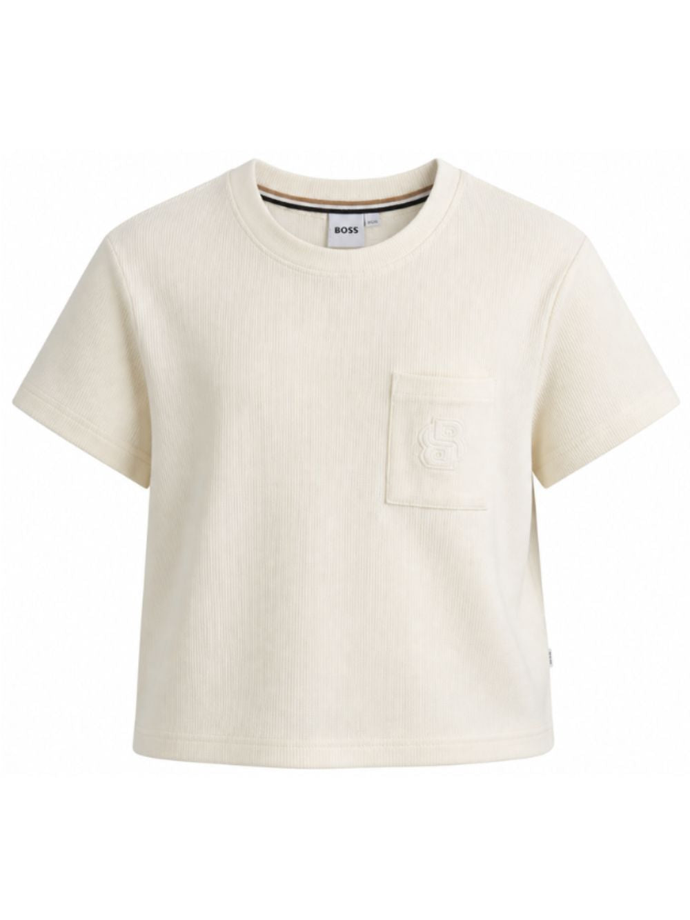T-shirt per bambino Boss Kids bianco con lavorazione a nido d'ape J53421 120 BOSS KIDS