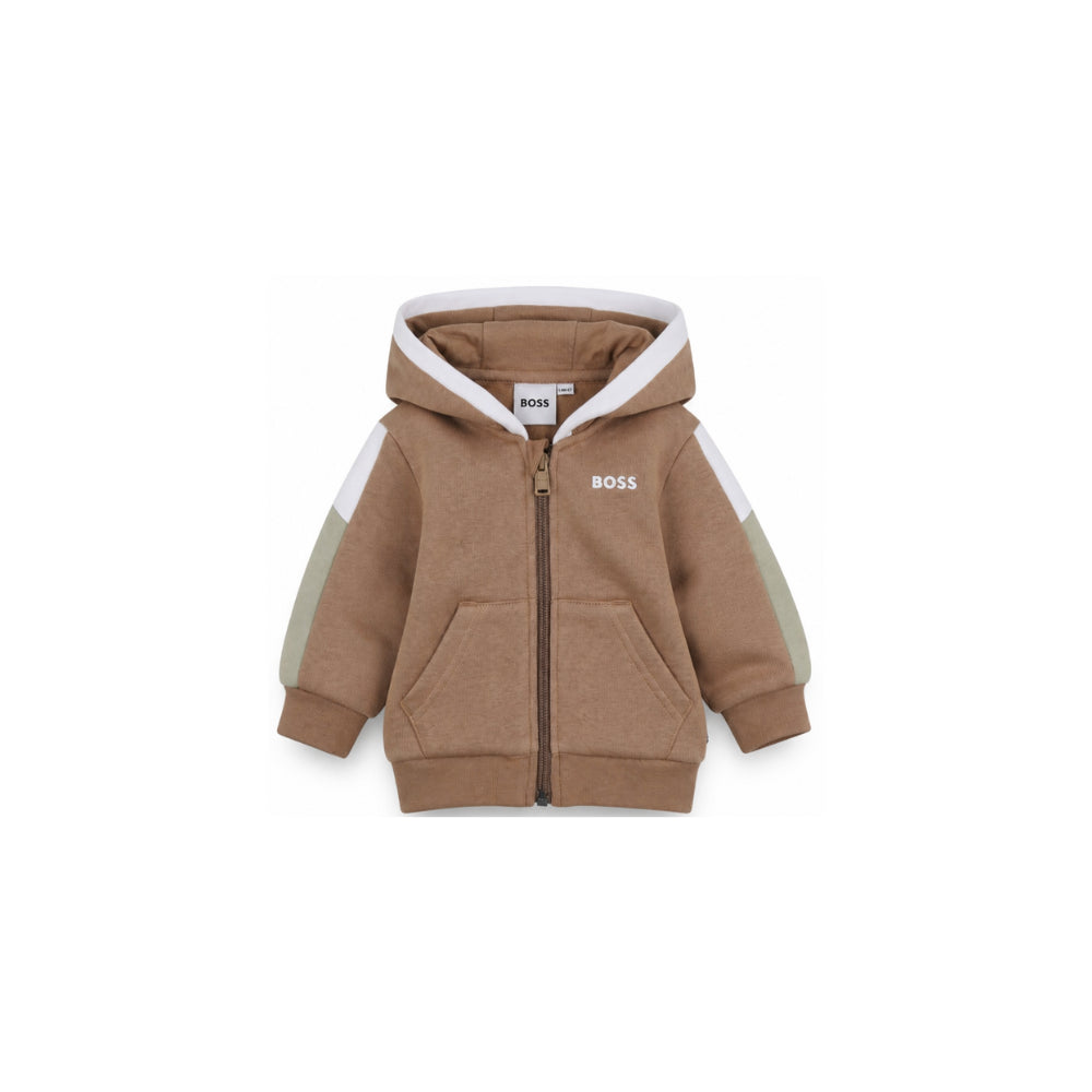 Felpa per neonato Boss Kids marrone con stampa con logo sul petto J53480 269 BOSS KIDS