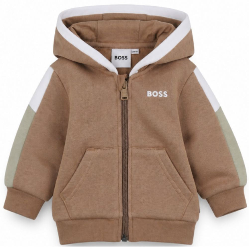 Felpa per neonato Boss Kids marrone con stampa con logo sul petto J53480 269 BOSS KIDS