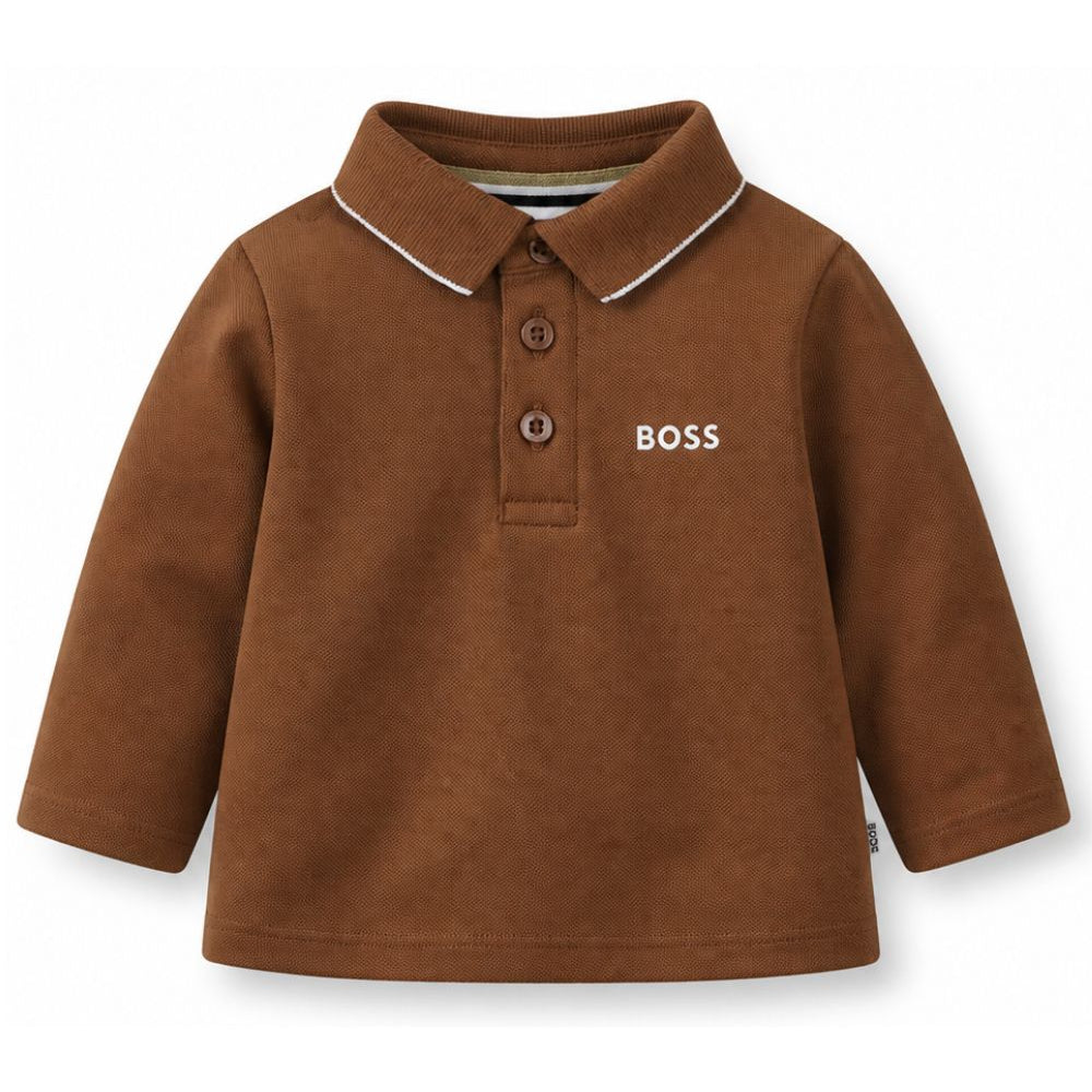 T-shirt per neonato Boss Kids marrone con colletto stile polo J53481 95G BOSS KIDS