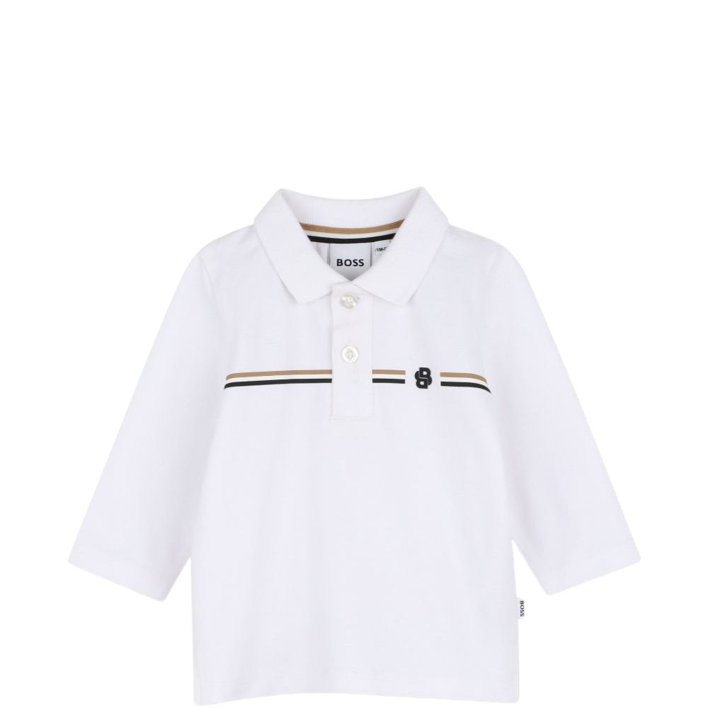 T-shirt per neonato Boss Kids bianca con motivo a righe orizzontali J53485 10P BOSS KIDS