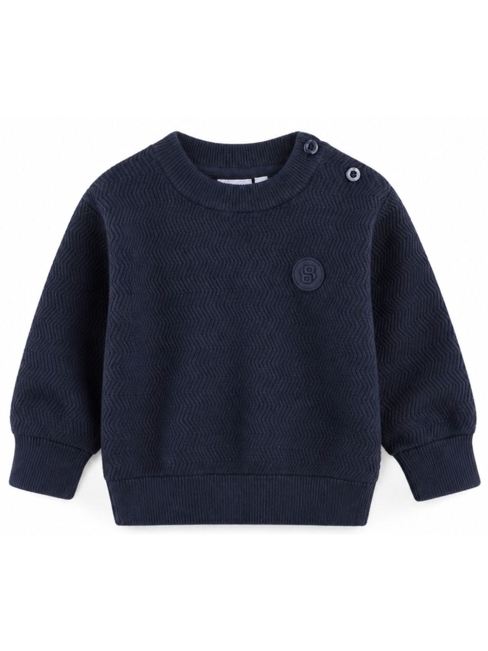 Maglione per neonato Boss Kids blu con logo sul davanti J53486 849 BOSS KIDS