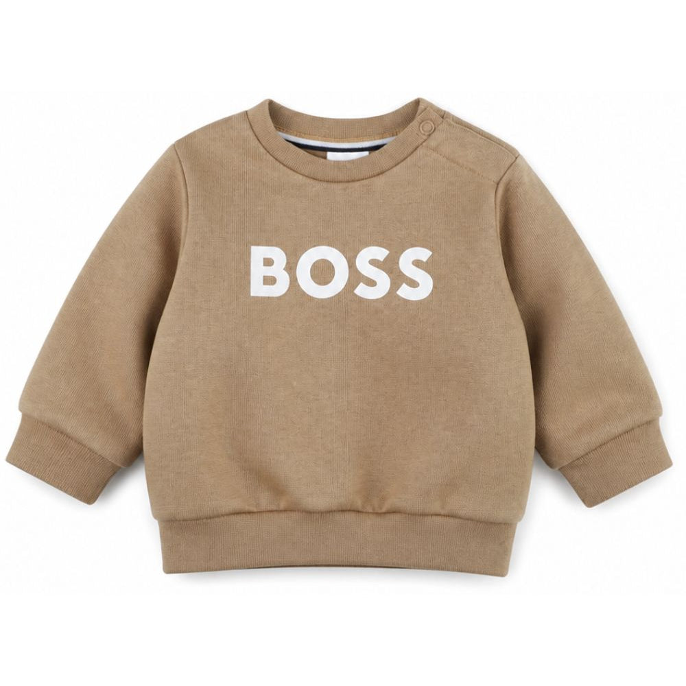 Felpa per neonato Boss Kids beige con stampa logo sul davanti J53493 269 BOSS KIDS