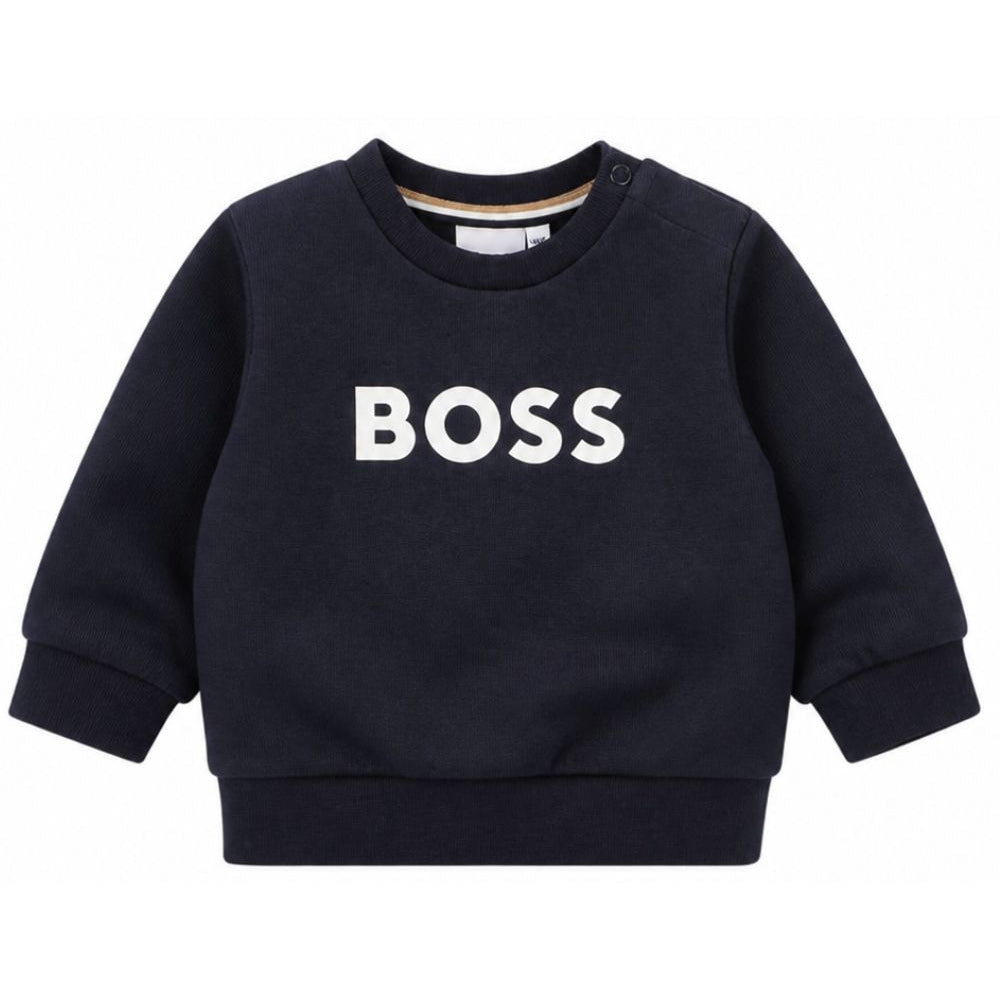 Felpa per neonato Boss Kids blu con logo frontale J53493 849 BOSS KIDS