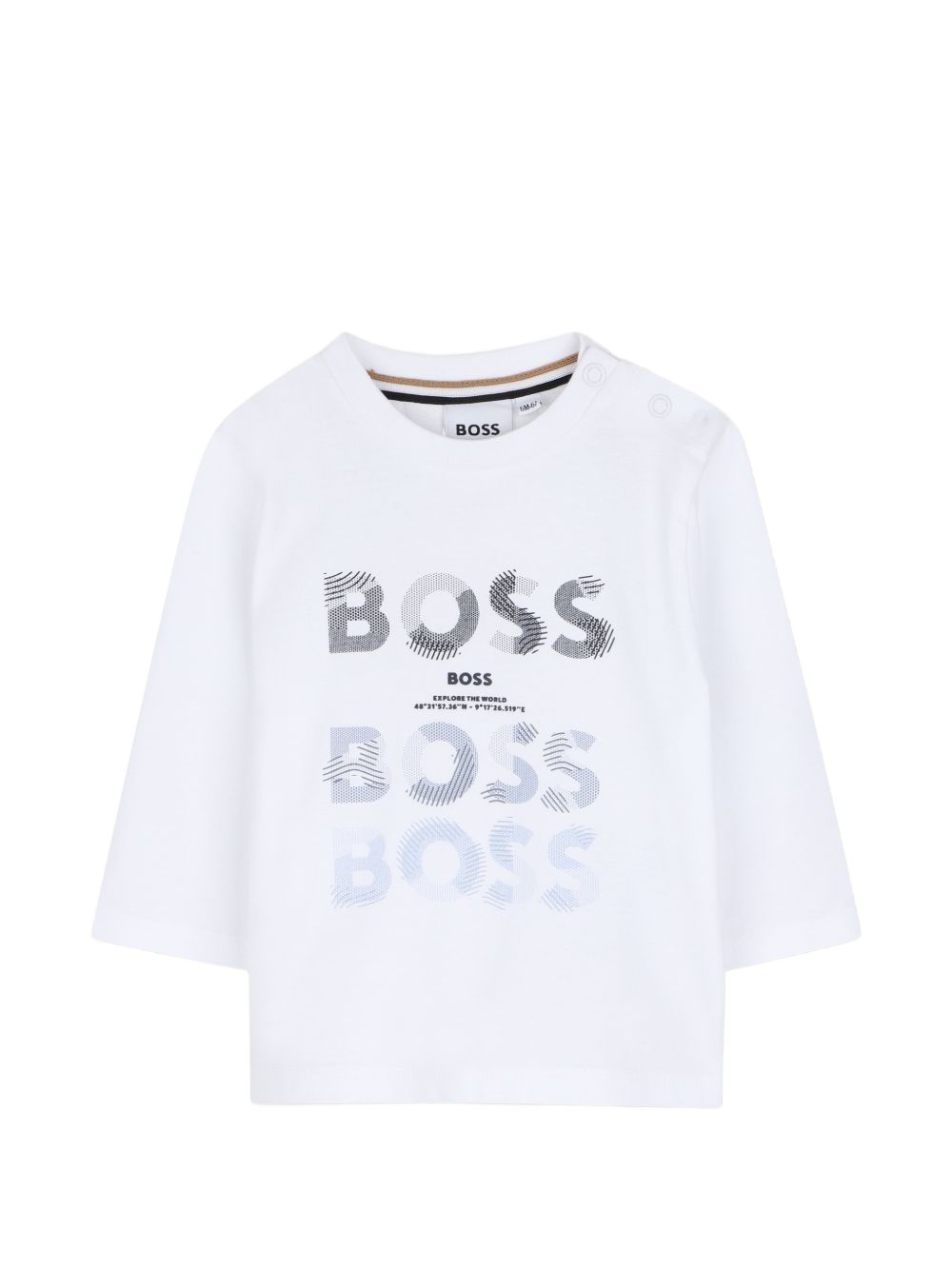 T-shirt per neonato Boss Kids bianca con logo sul davanti J53497 10P BOSS KIDS