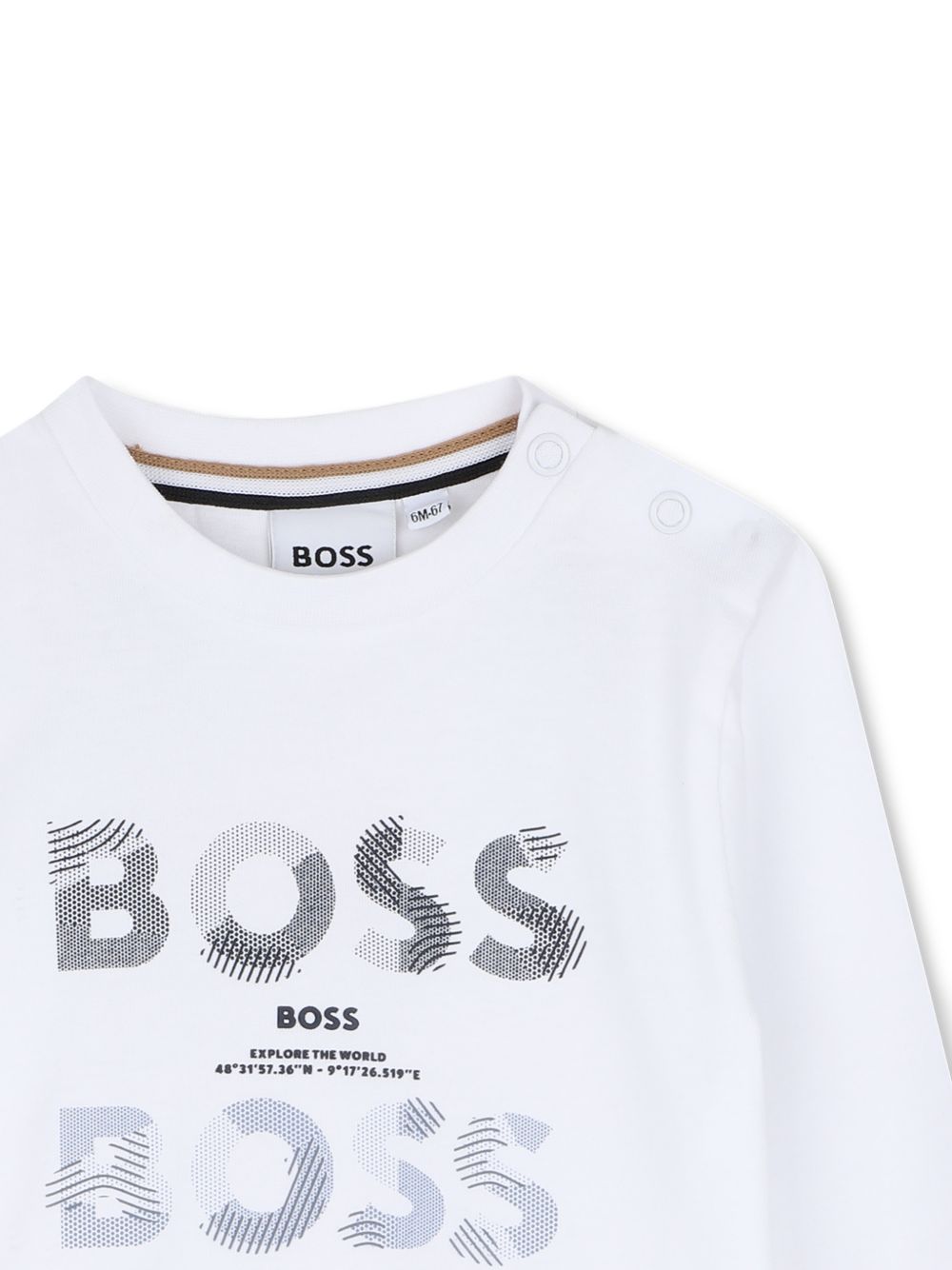 T-shirt per neonato Boss Kids bianca con logo sul davanti J53497 10P BOSS KIDS