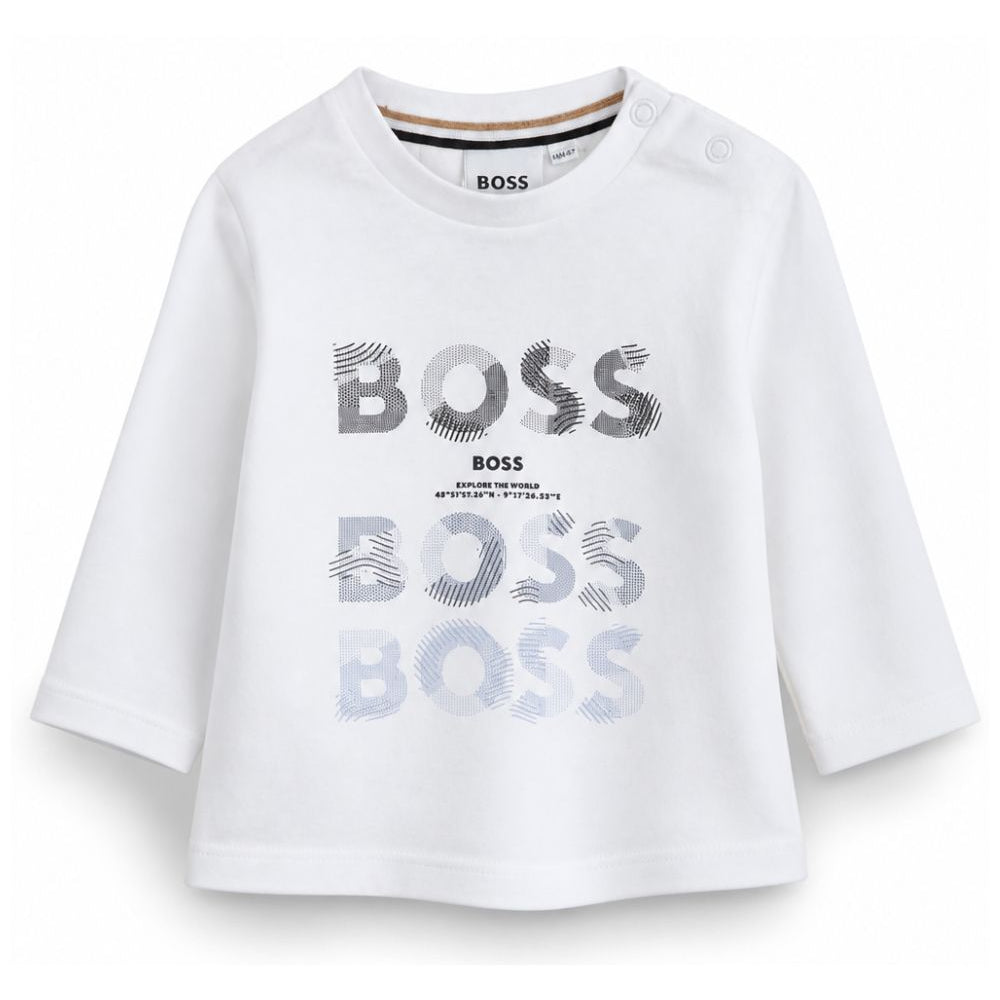 T-shirt per neonato Boss Kids bianca con logo sul davanti J53497 10P BOSS KIDS