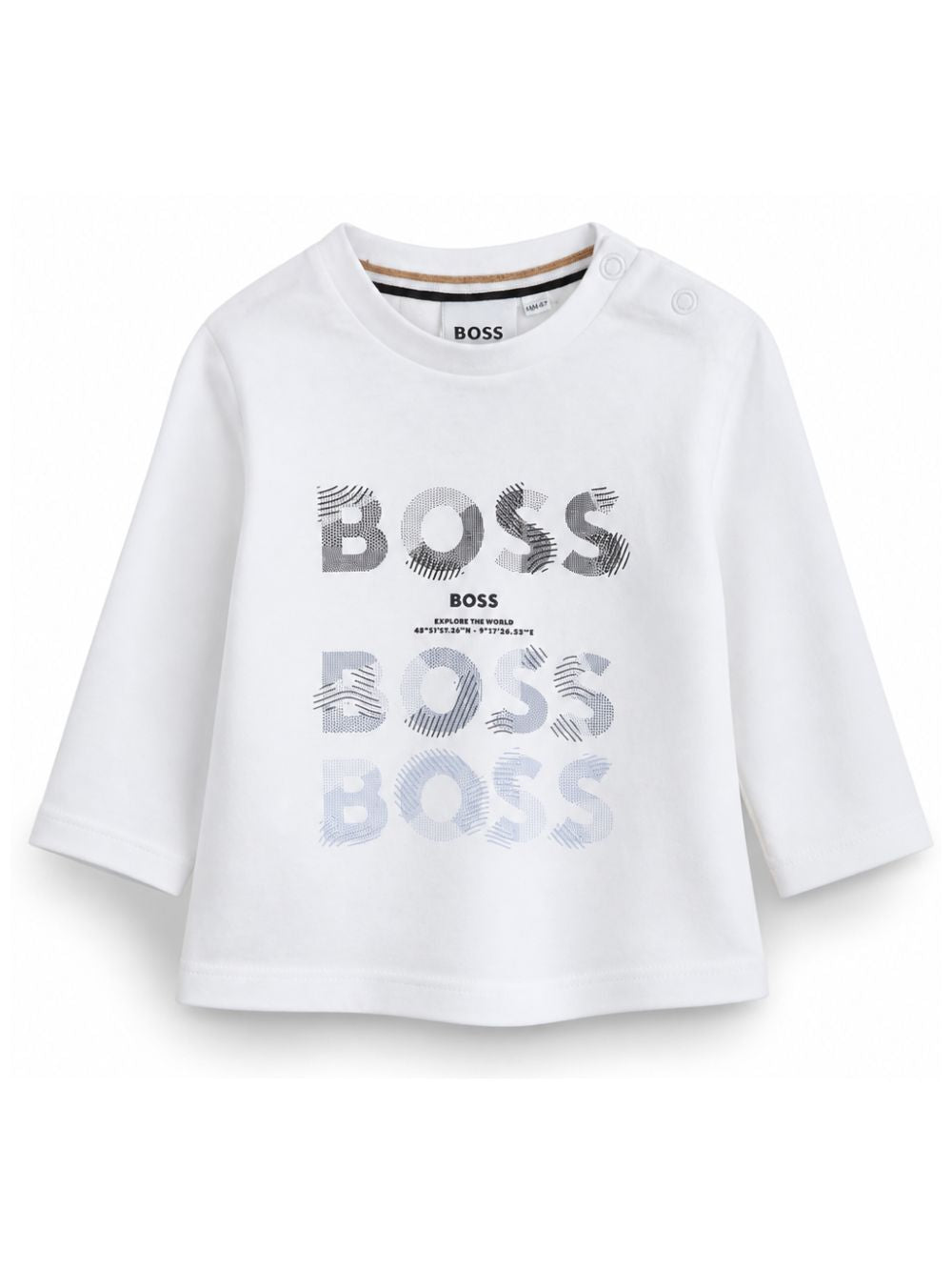 T-shirt per neonato Boss Kids bianca con logo sul davanti J53497 10P BOSS KIDS