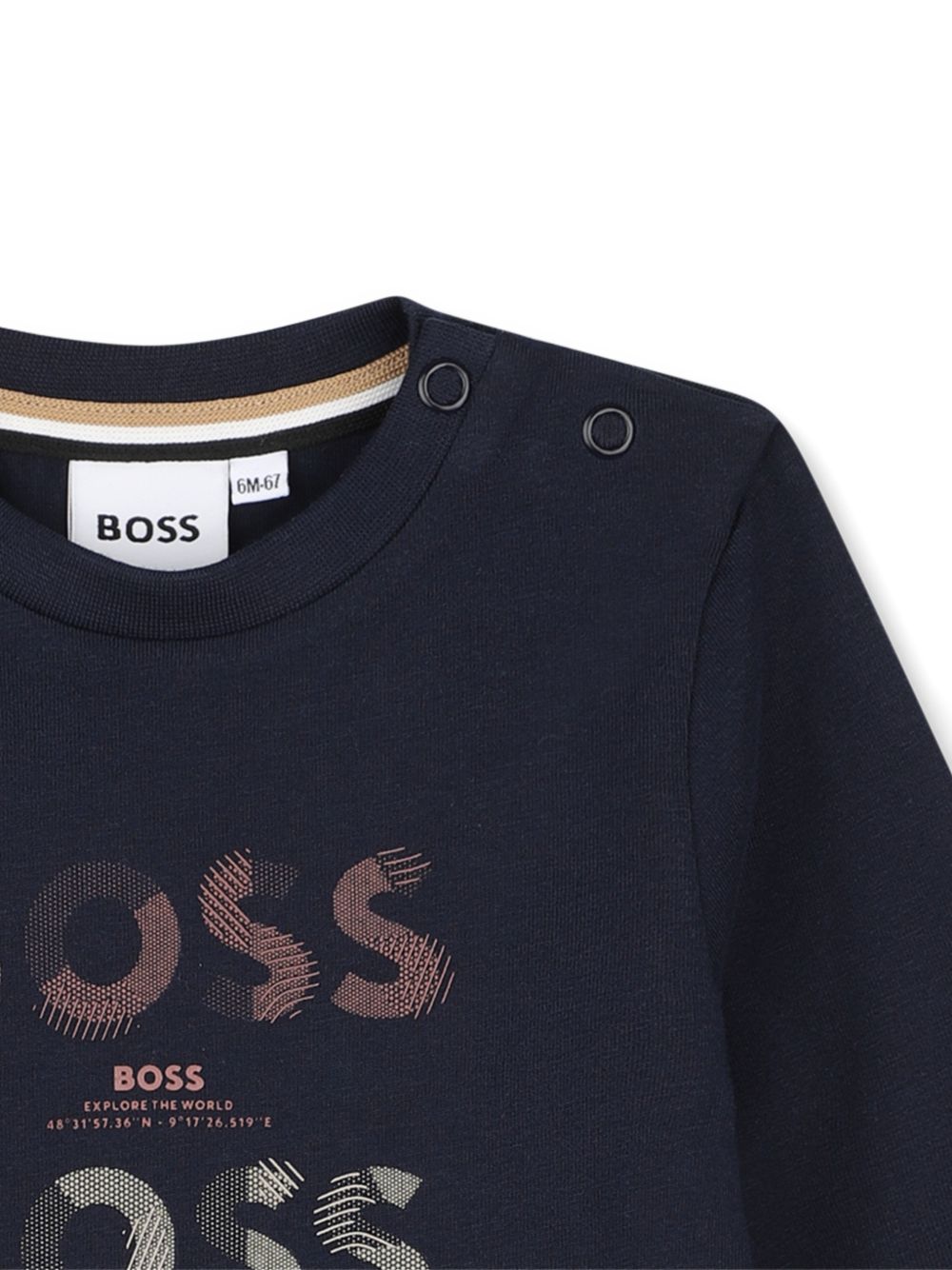 T-shirt per neonato Boss Kids blu con logo sul davanti J53497 849 BOSS KIDS