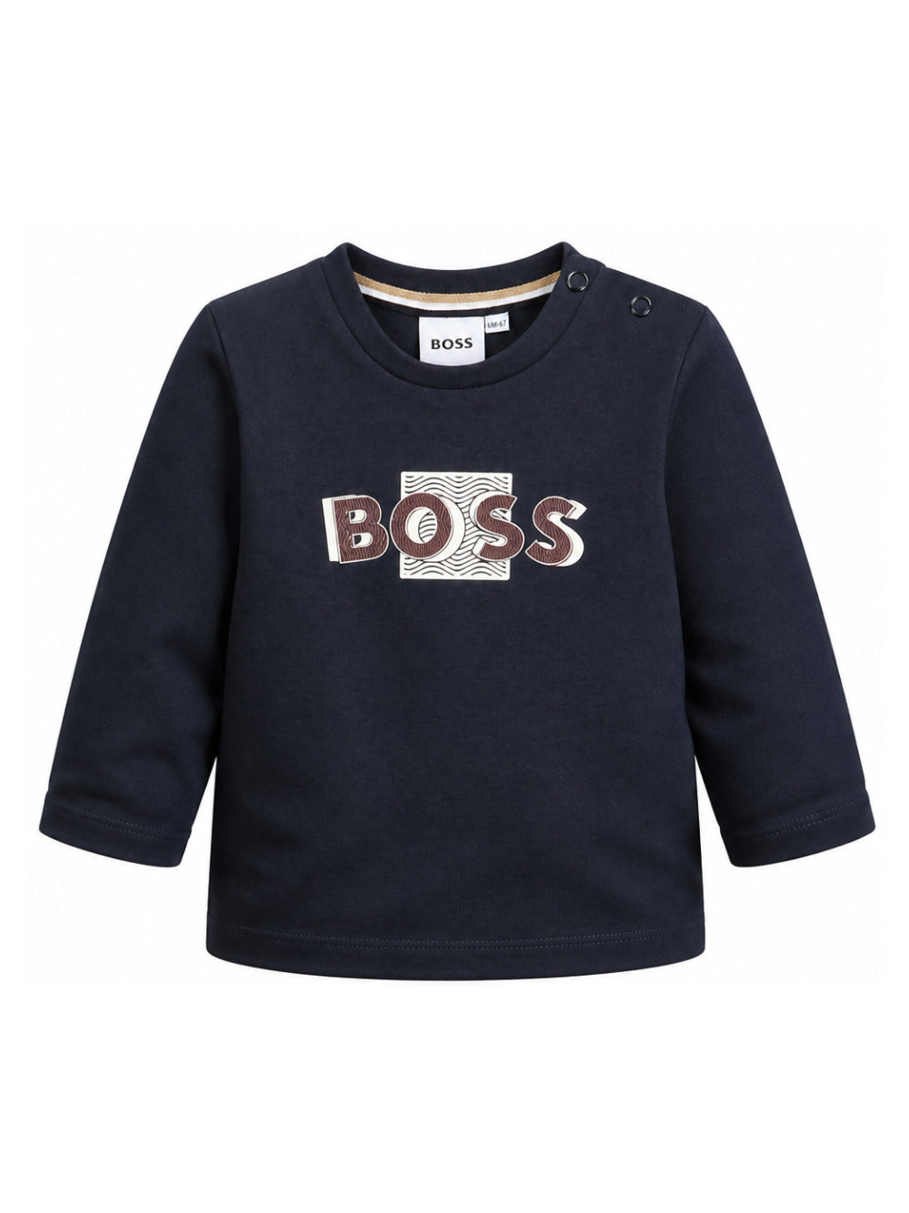 T-shirt per neonato Boss Kids blu con stampa logo sul davanti J53498 849 BOSS KIDS