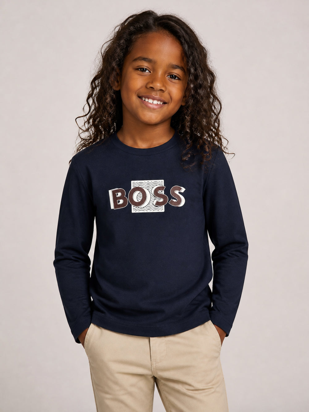 T-shirt per neonato Boss Kids blu con stampa logo sul davanti J53498 849 BOSS KIDS
