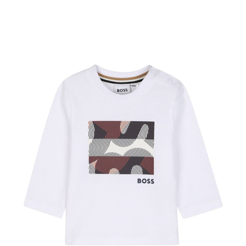 T-shirt per neonato Boss Kids bianca con logo sul davanti J53502 10P BOSS KIDS
