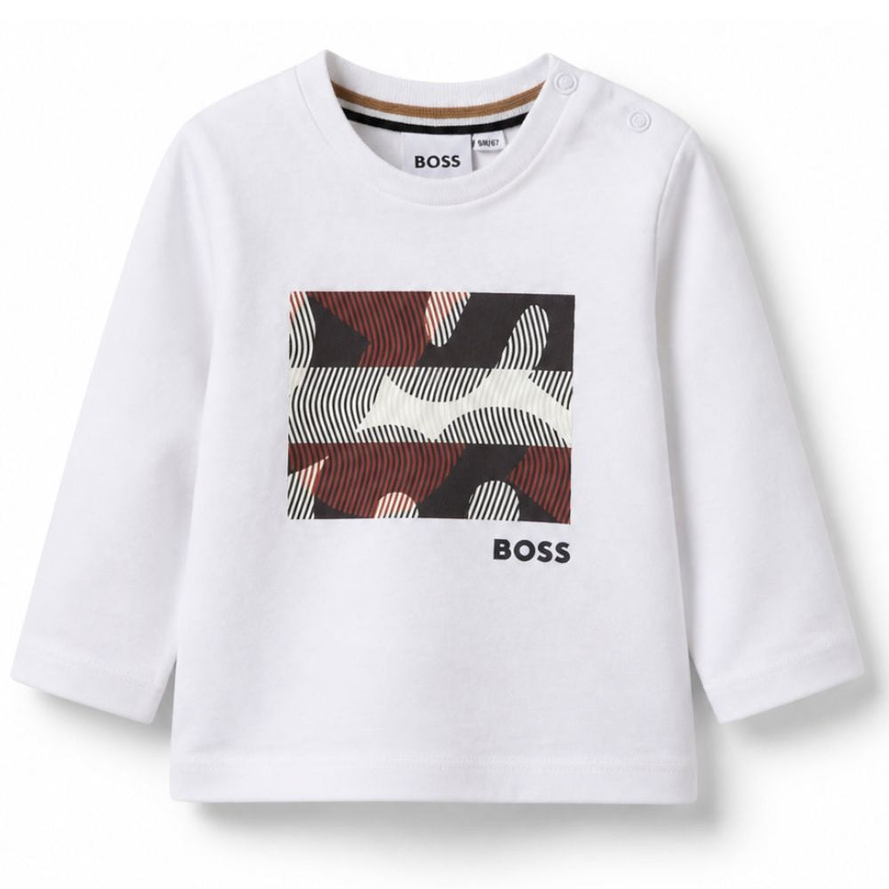 T-shirt per neonato Boss Kids bianca con logo sul davanti J53502 10P BOSS KIDS