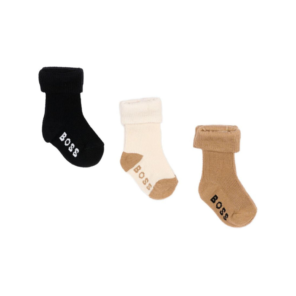 Tre paia di calzini per neonato Boss Kids multicolore con logo ricamato J53568 269 BOSS KIDS