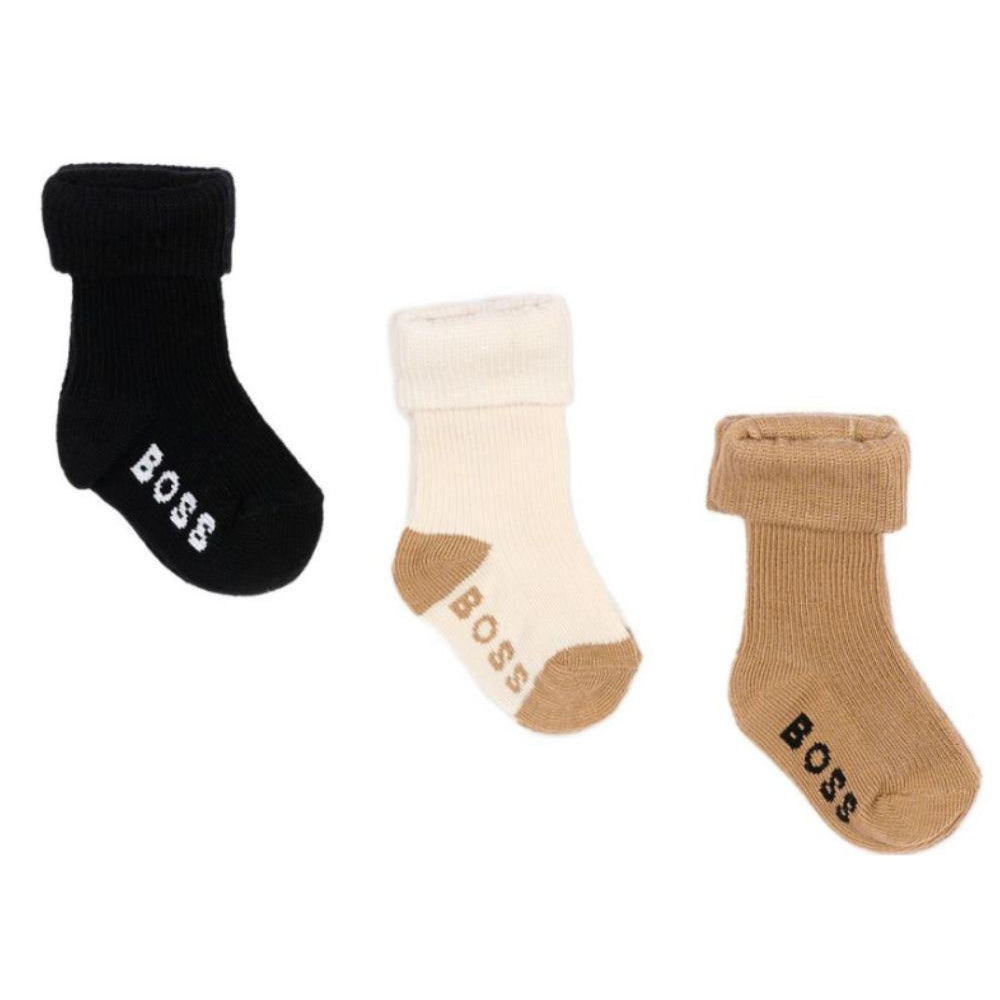 Tre paia di calzini per neonato Boss Kids multicolore con logo ricamato J53568 269 BOSS KIDS
