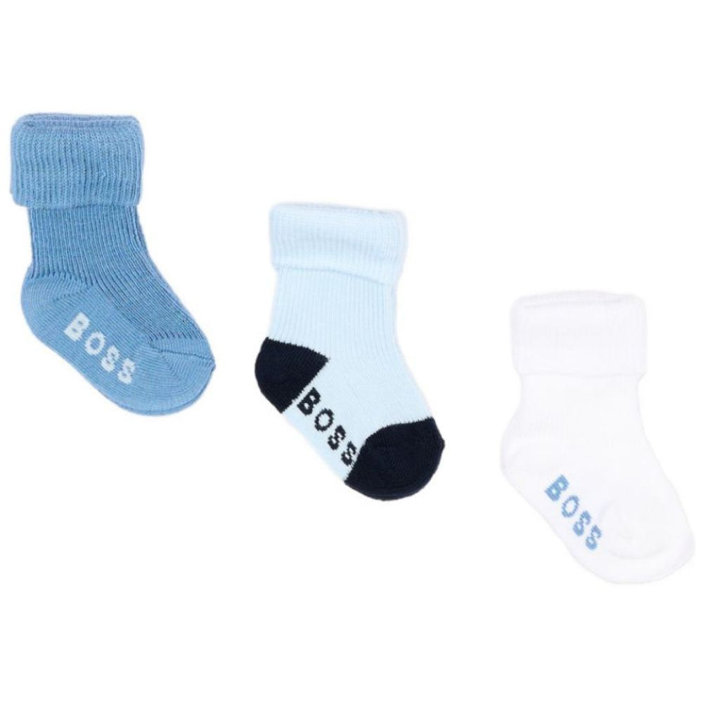 Tre paia di calzini per neonato Boss Kids multicolore con logo ricamato J53568 81N BOSS KIDS