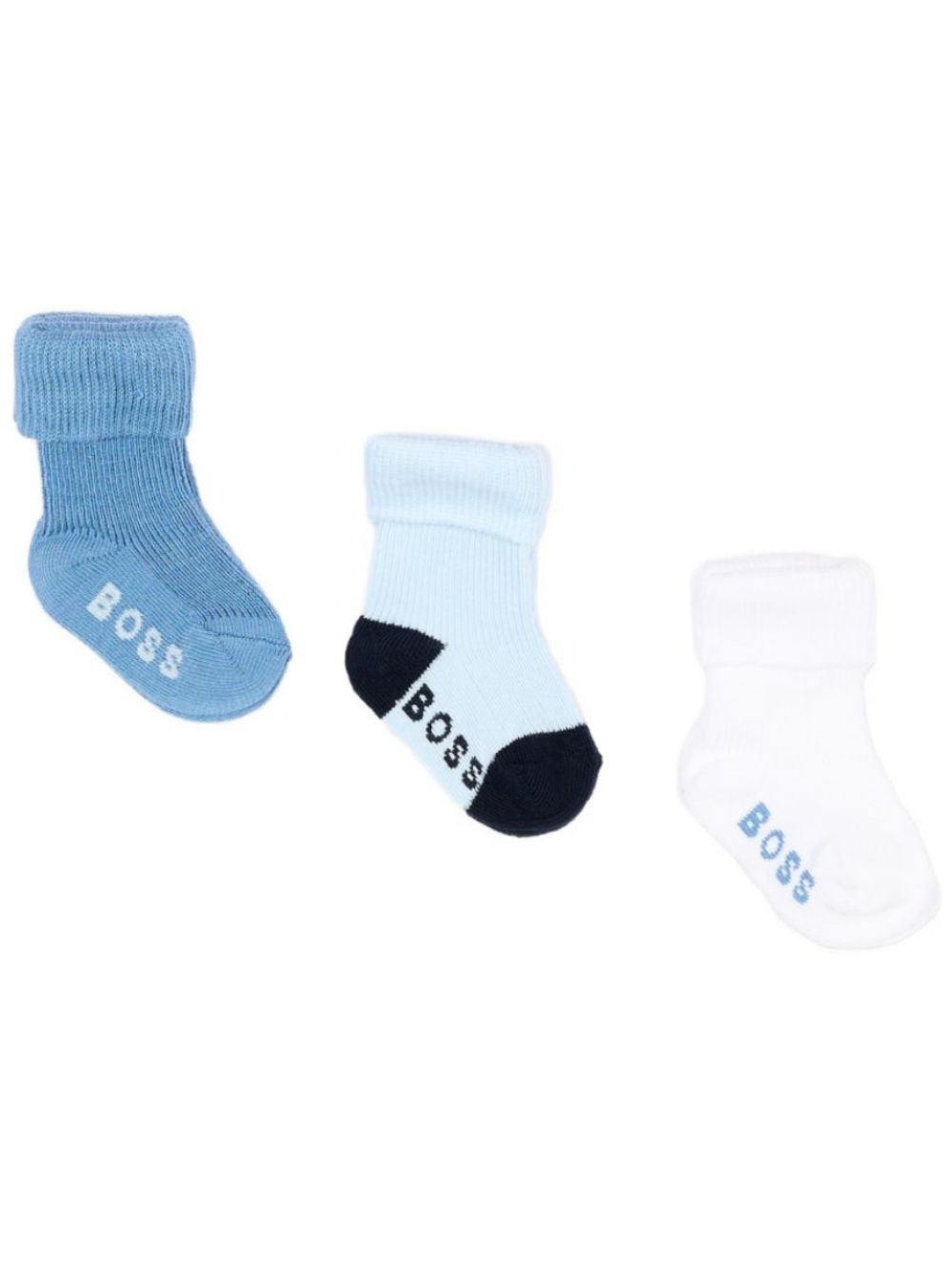 Tre paia di calzini per neonato Boss Kids multicolore con logo ricamato J53568 81N BOSS KIDS