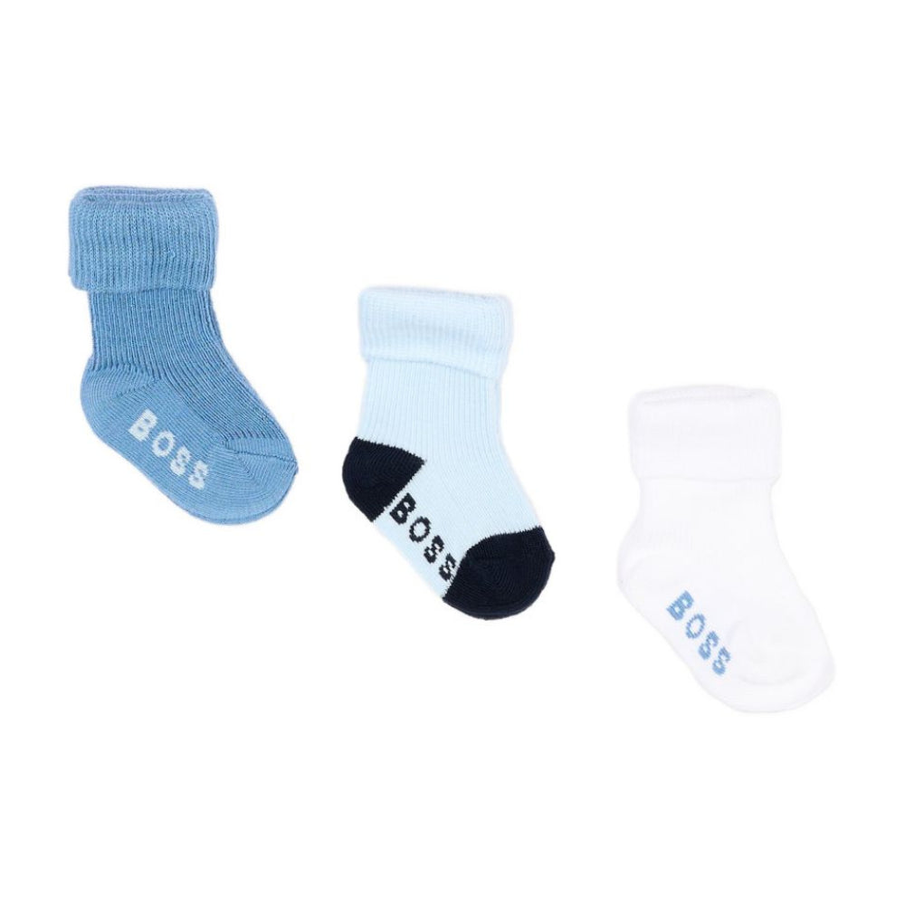 Tre paia di calzini per neonato Boss Kids multicolore con logo ricamato J53568 81N BOSS KIDS