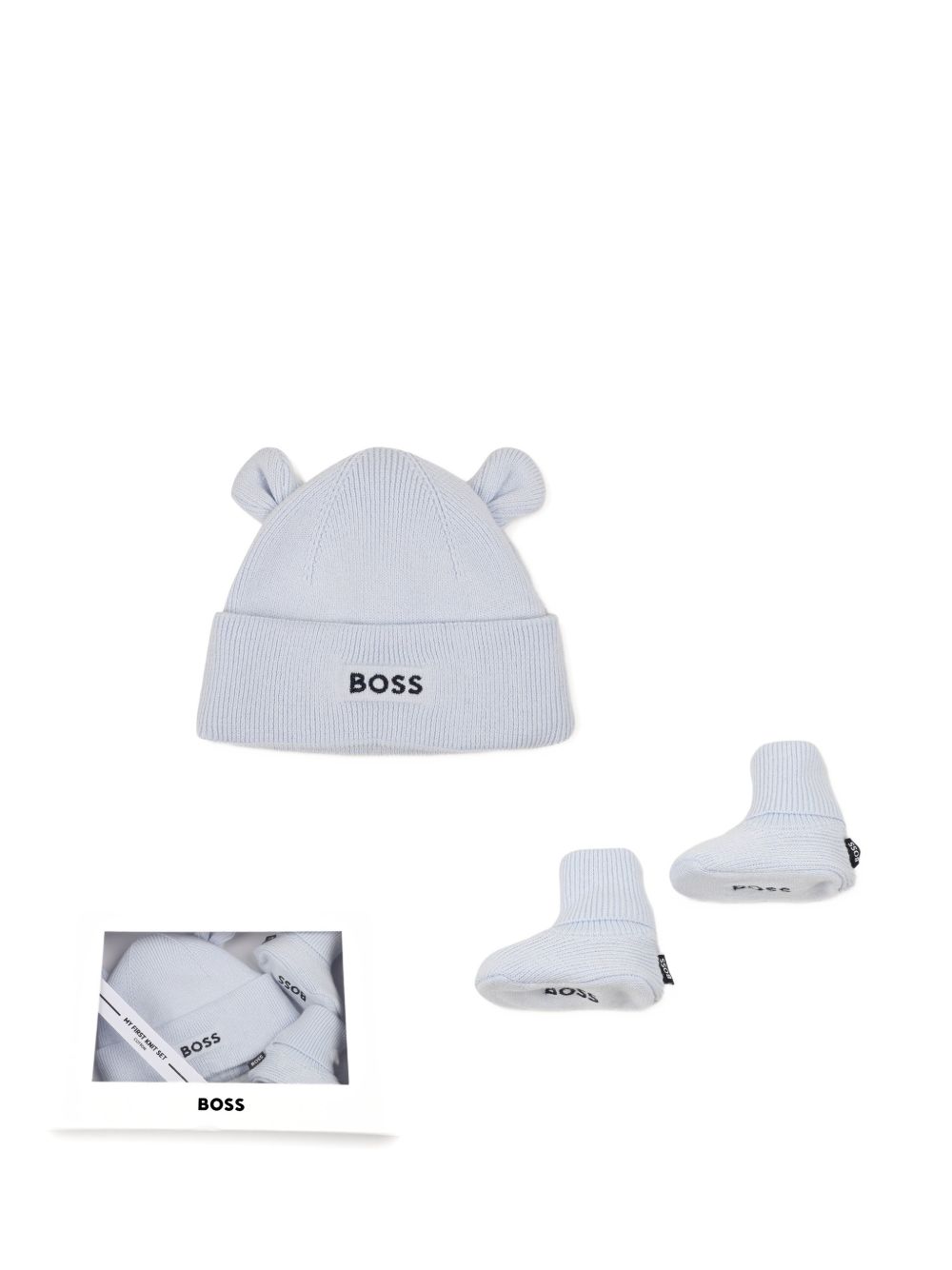 Set cappello e scarpine Boss Kids azzurro con logo sul davanti J53569 771 BOSS KIDS