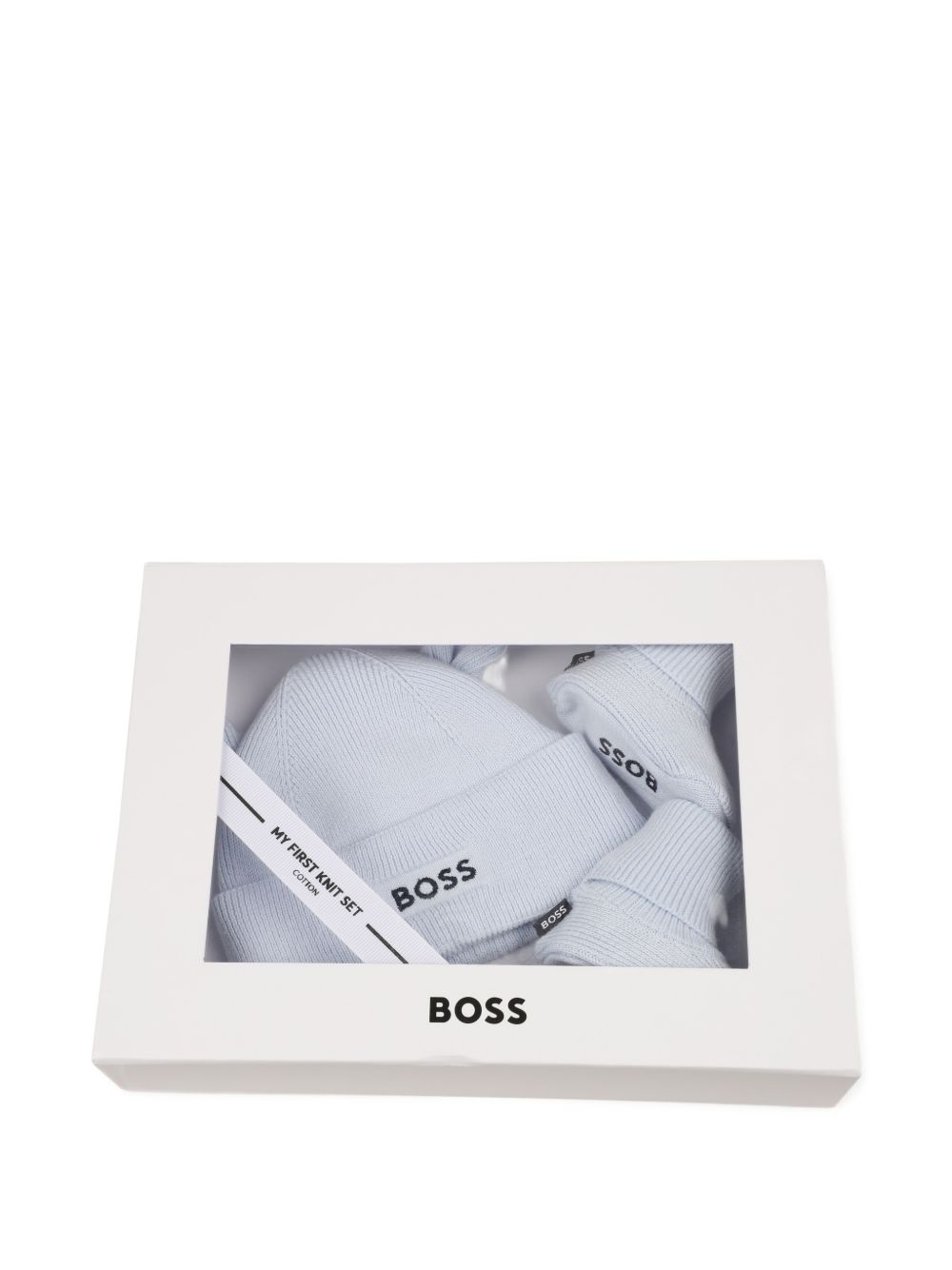 Set cappello e scarpine Boss Kids azzurro con logo sul davanti J53569 771 BOSS KIDS