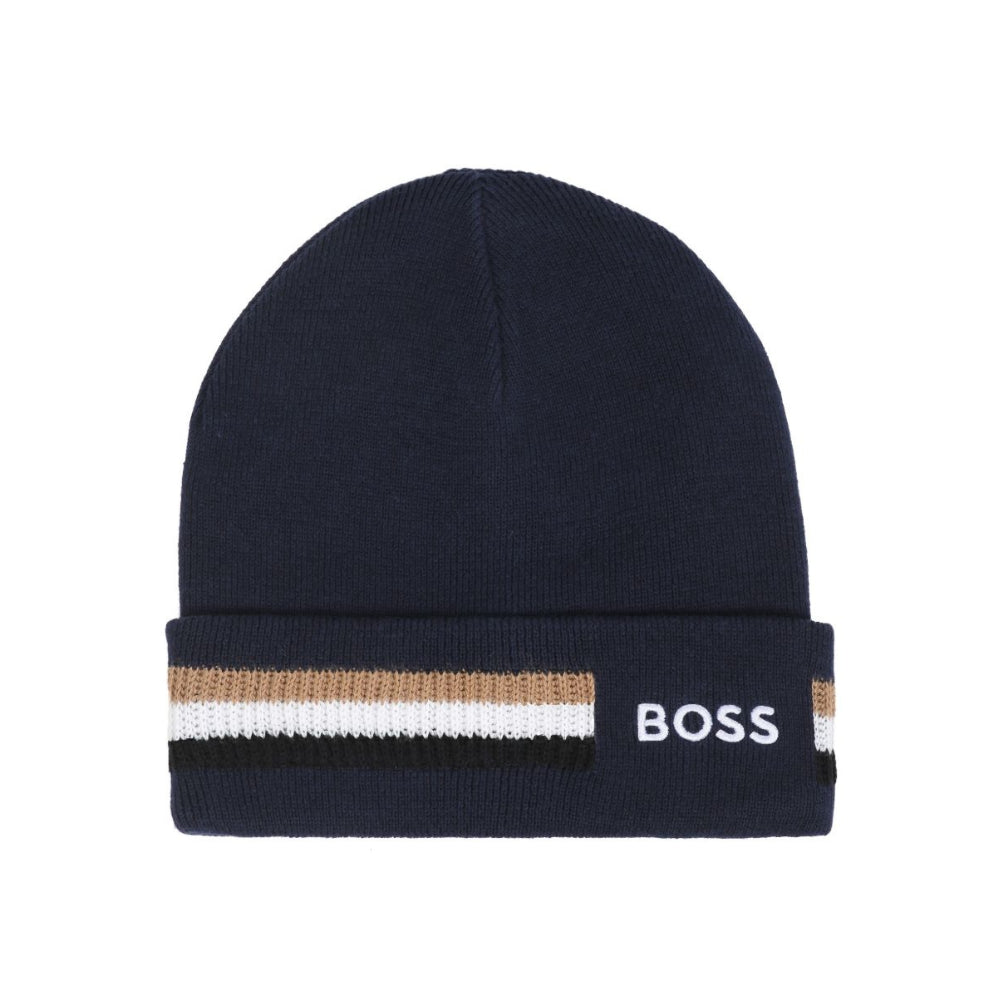 Cappello per bambino Boss Kids blu con design lavorato a maglia J53586 849 BOSS KIDS